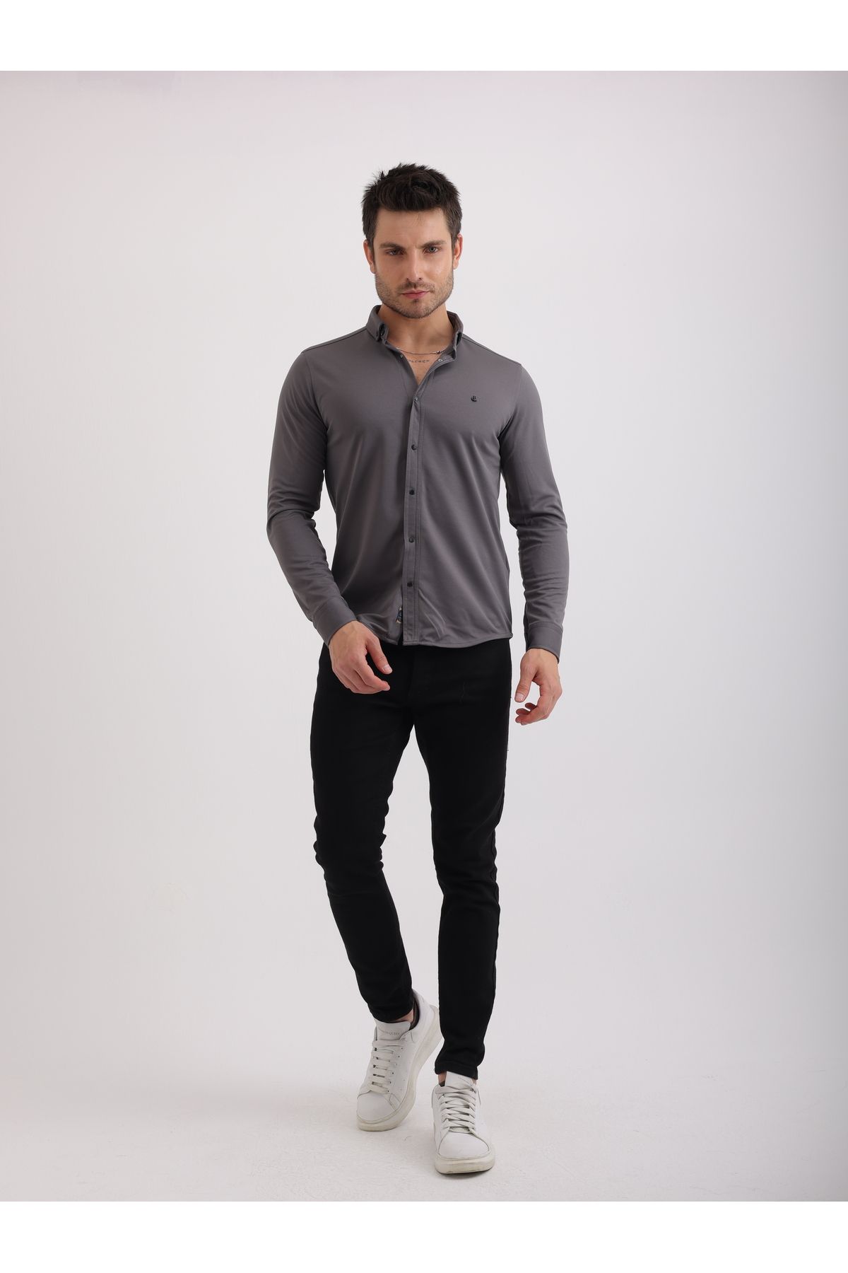 Sabe Erkek Slim Fit Bebe Antrasit Likralı Örme Duble Kumaş