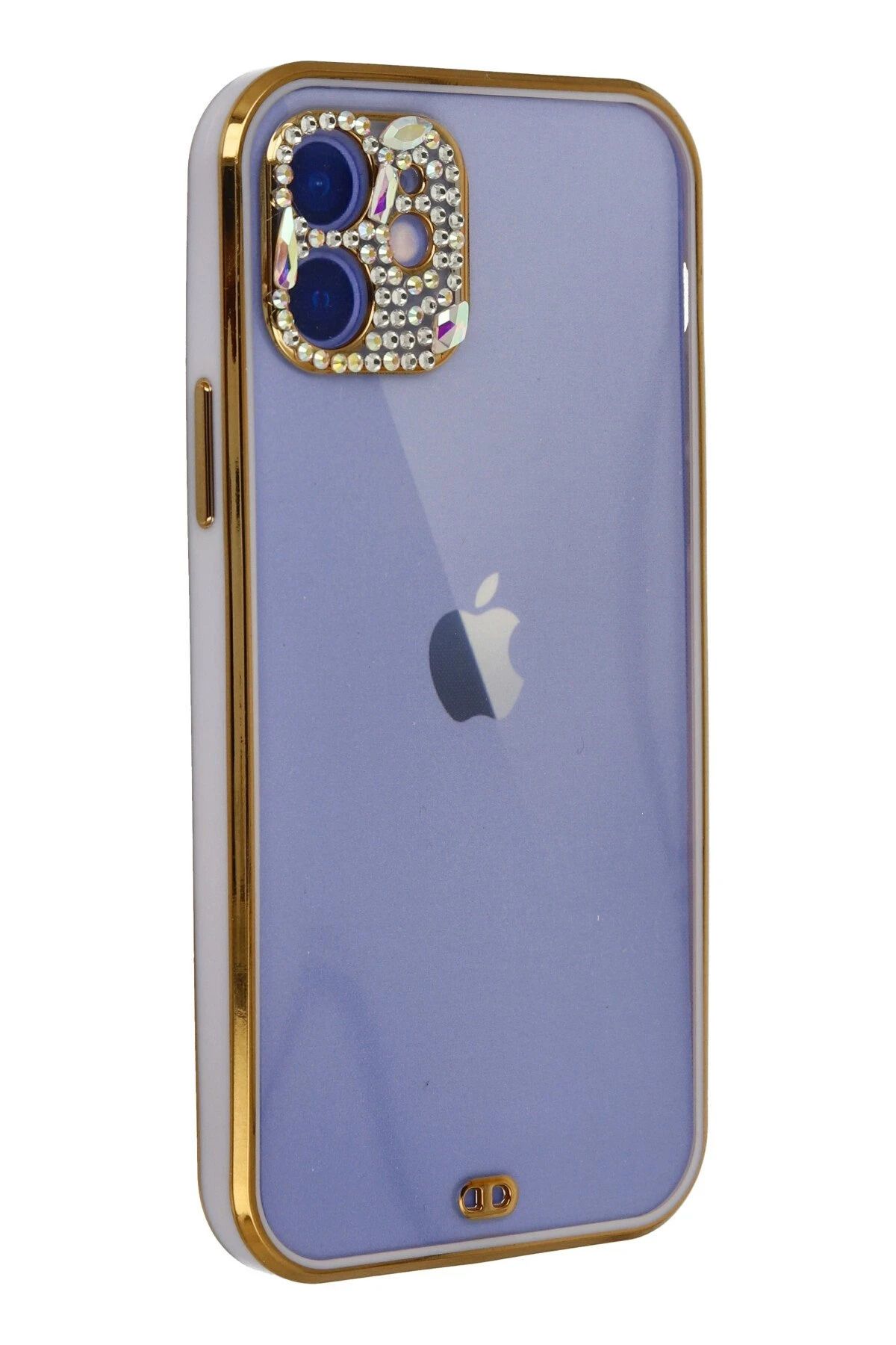 NewFace iPhone 12 Kılıf Liva Taşlı Silikon - Mor uyumlu