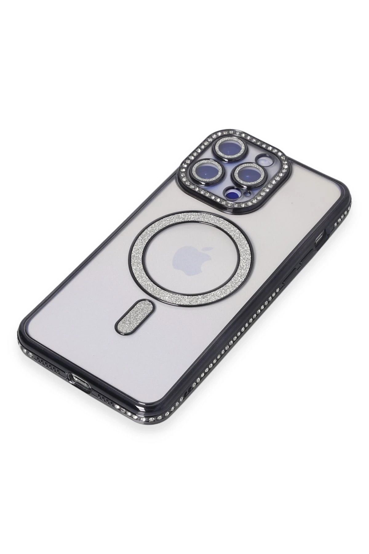 NewFace iPhone 15 Pro Kılıf Joke Simli Magneticsafe Kılıf - Siyah GLSTD