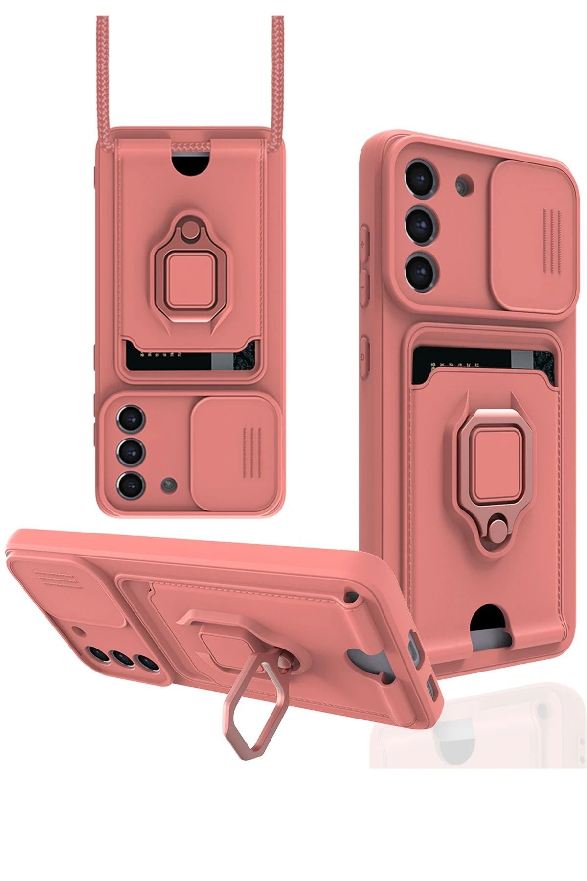 NewFace Samsung Galaxy S21 FE Kılıf Zuma Kartvizitli Yüzüklü Silikon - Pembe SVLRS