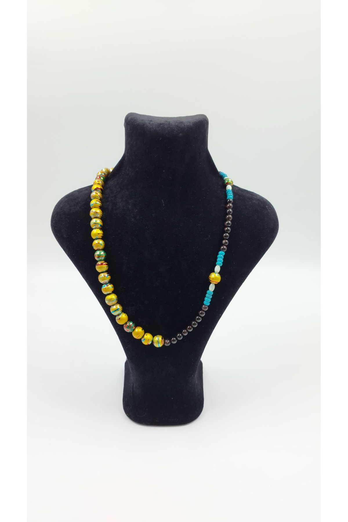 RIG Handmade Design Doğal Taş Kadın Kolye – Garnet, Turkuaz, ve Renkli Boncuklu El Yapımı