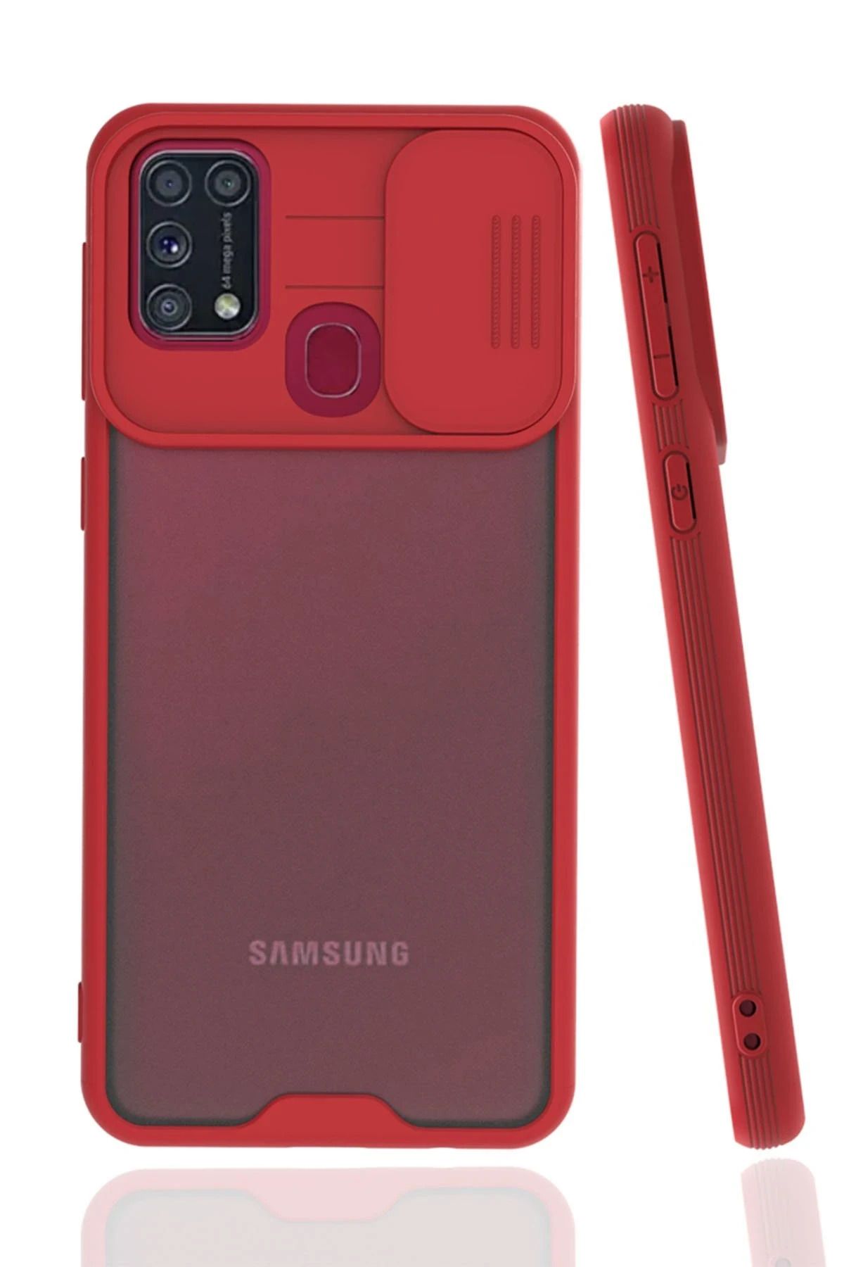 NewFace Samsung Galaxy M31 Kılıf Platin Kamera Koruma Silikon - Kırmızı SVLRS