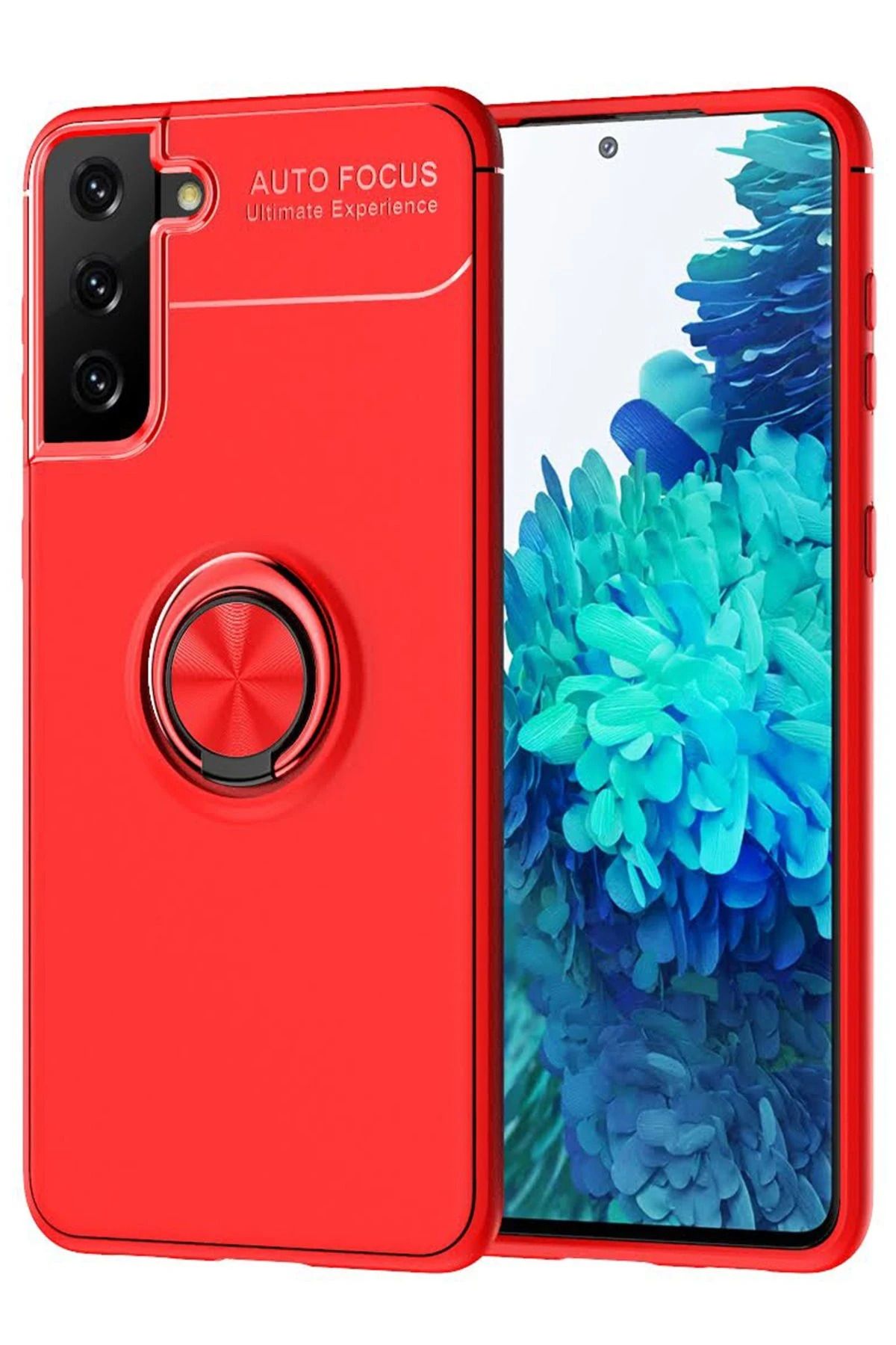 NewFace Samsung Galaxy S21 Plus Kılıf Range Yüzüklü Silikon - Kırmızı FLKRY