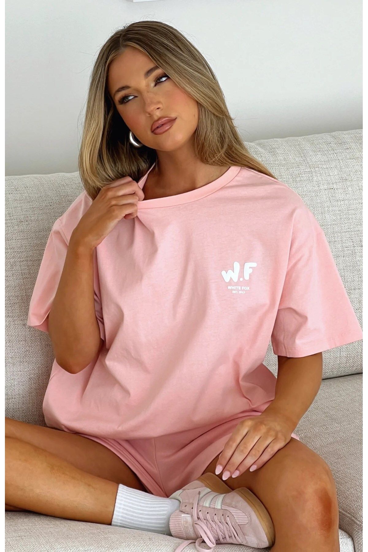 The Champ Clothing Kadın WF Baskılı Rahat Kesim %100 Pamuklu Şor Tişört Takım Pembe