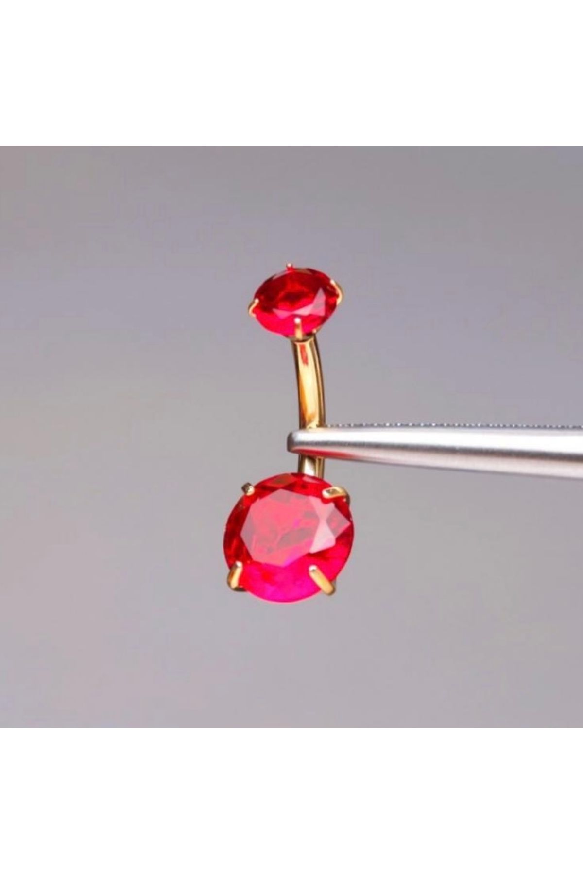 Bylin Kırmızı Zirkon Taşlı %100 G23 Titanyum Göbek Piercing - Bar Uzunluğu 10 Mm - 1 Adet