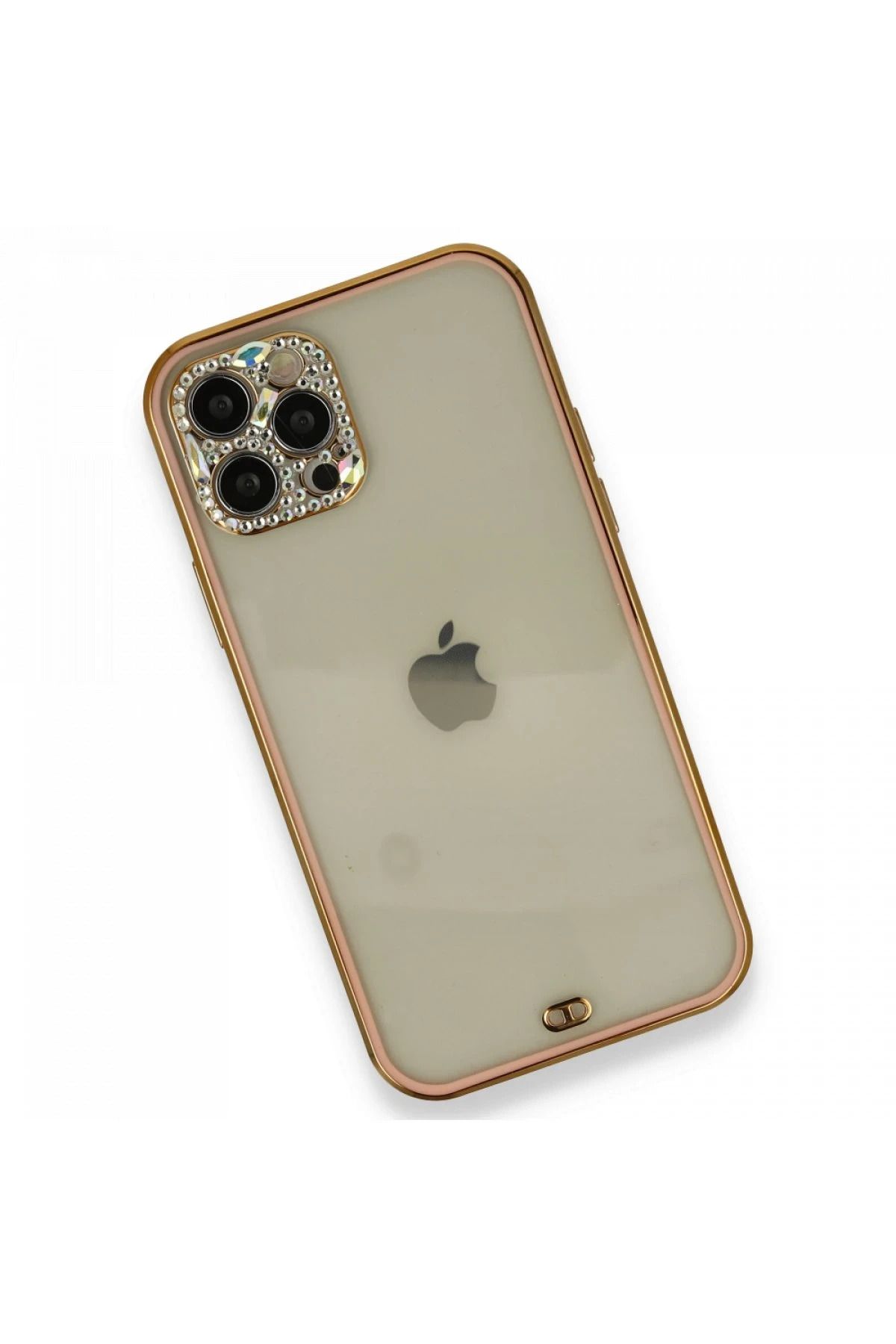 NewFace iPhone 12 Pro Uyumlu  Kılıf Liva Taşlı Silikon - Pembe GLSTD