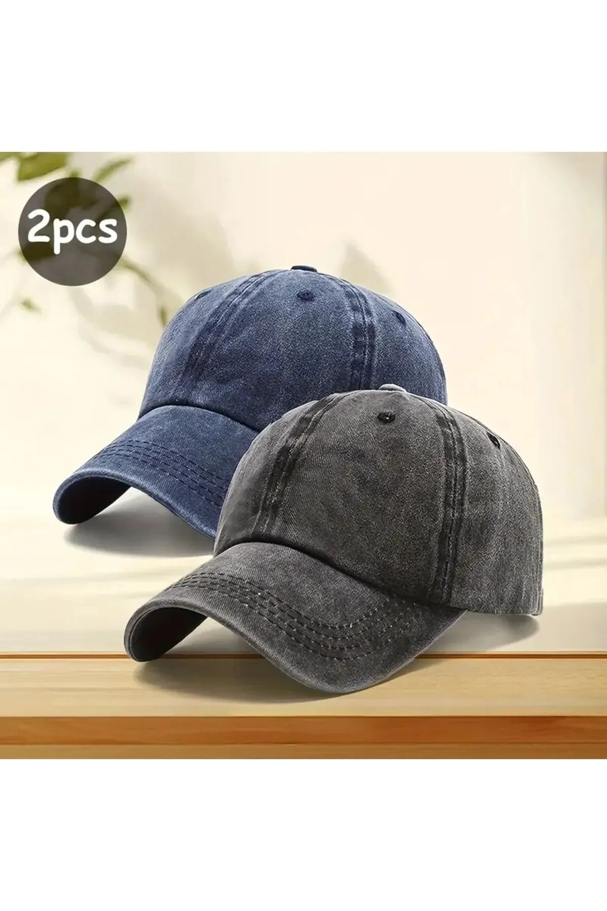 awix Unisex Yıkamalı Eskitme Cap Spor Beyzbol Şapka Arkası Ayarlanabilir 2 Adet SİYAH-LACİVERT