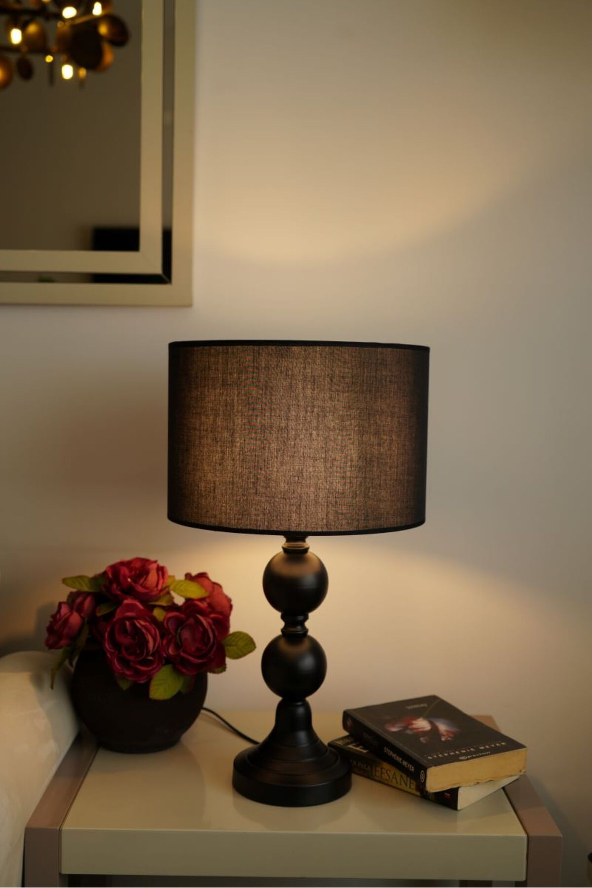 retro home design Siyah Dejavu Silindir Siyah Kumaşlı Masa Lambası Abajur Salon Yatak Odası
