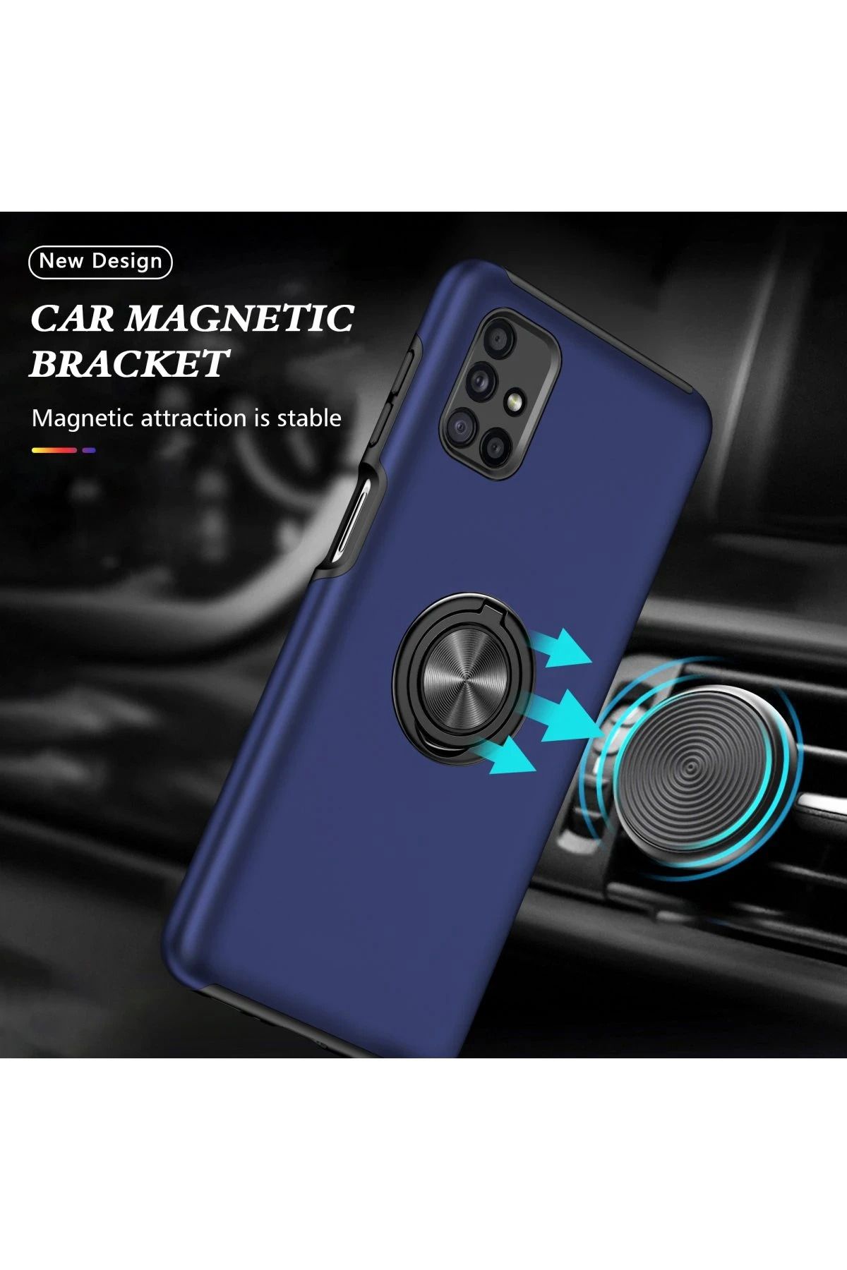 NewFace Samsung Galaxy M51 Kılıf Elit Yüzüklü Kapak - Lacivert WLZOR
