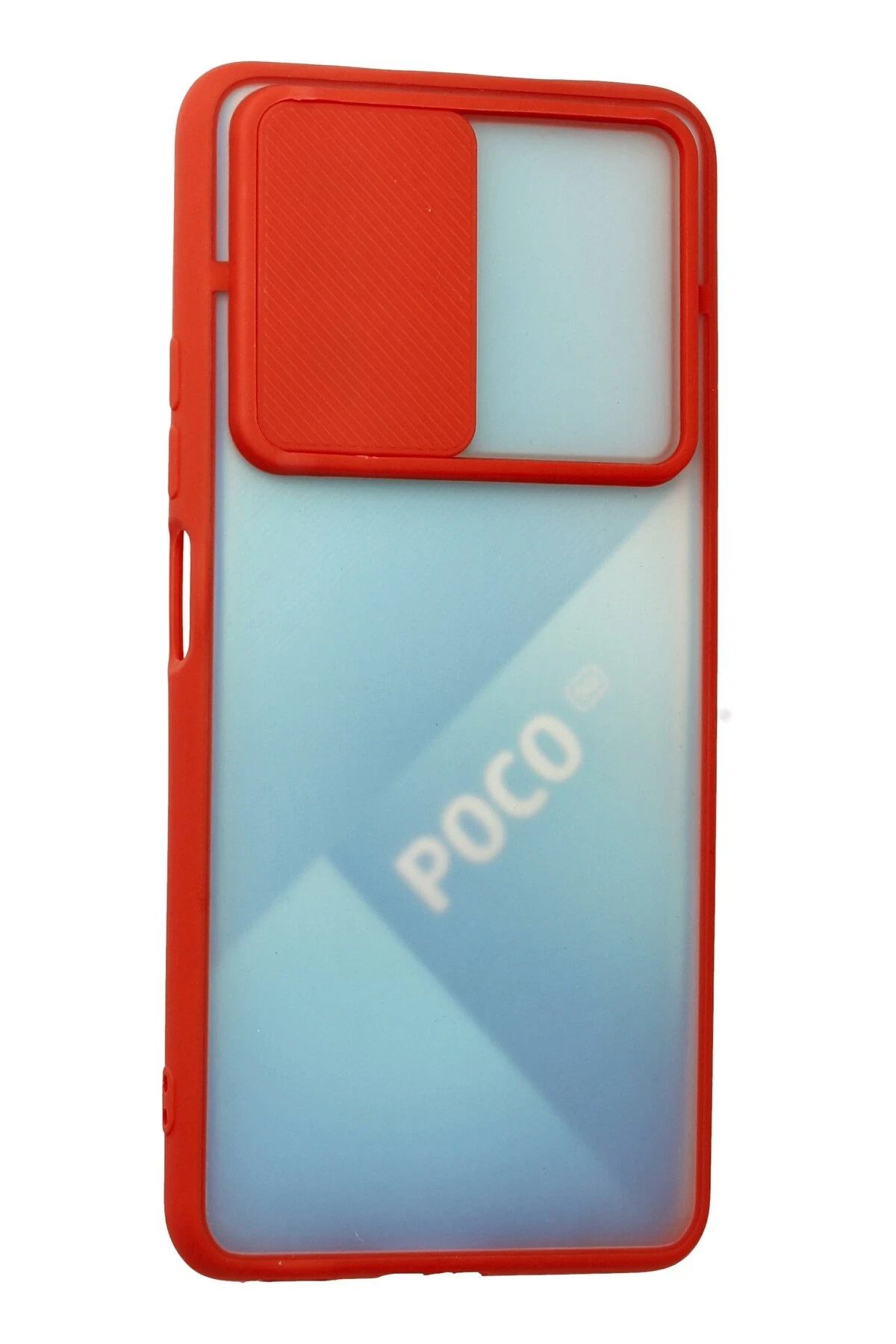 NewFace Xiaomi Poco F3 Kılıf Palm Buzlu Kamera Sürgülü Silikon - Kırmızı SVLRS