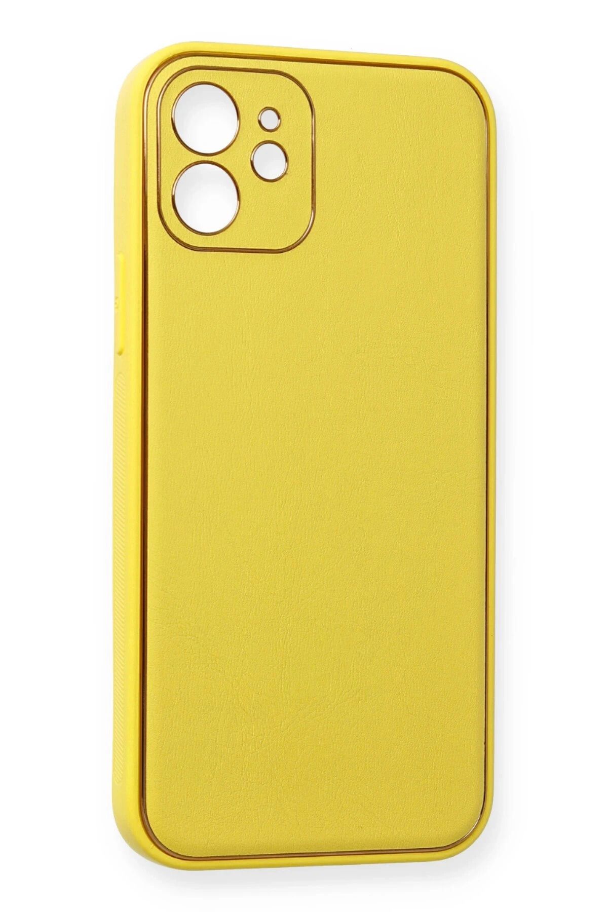 NewFace iPhone 12 Mini Kılıf Coco Deri Silikon Kapak - Sarı NRMSA