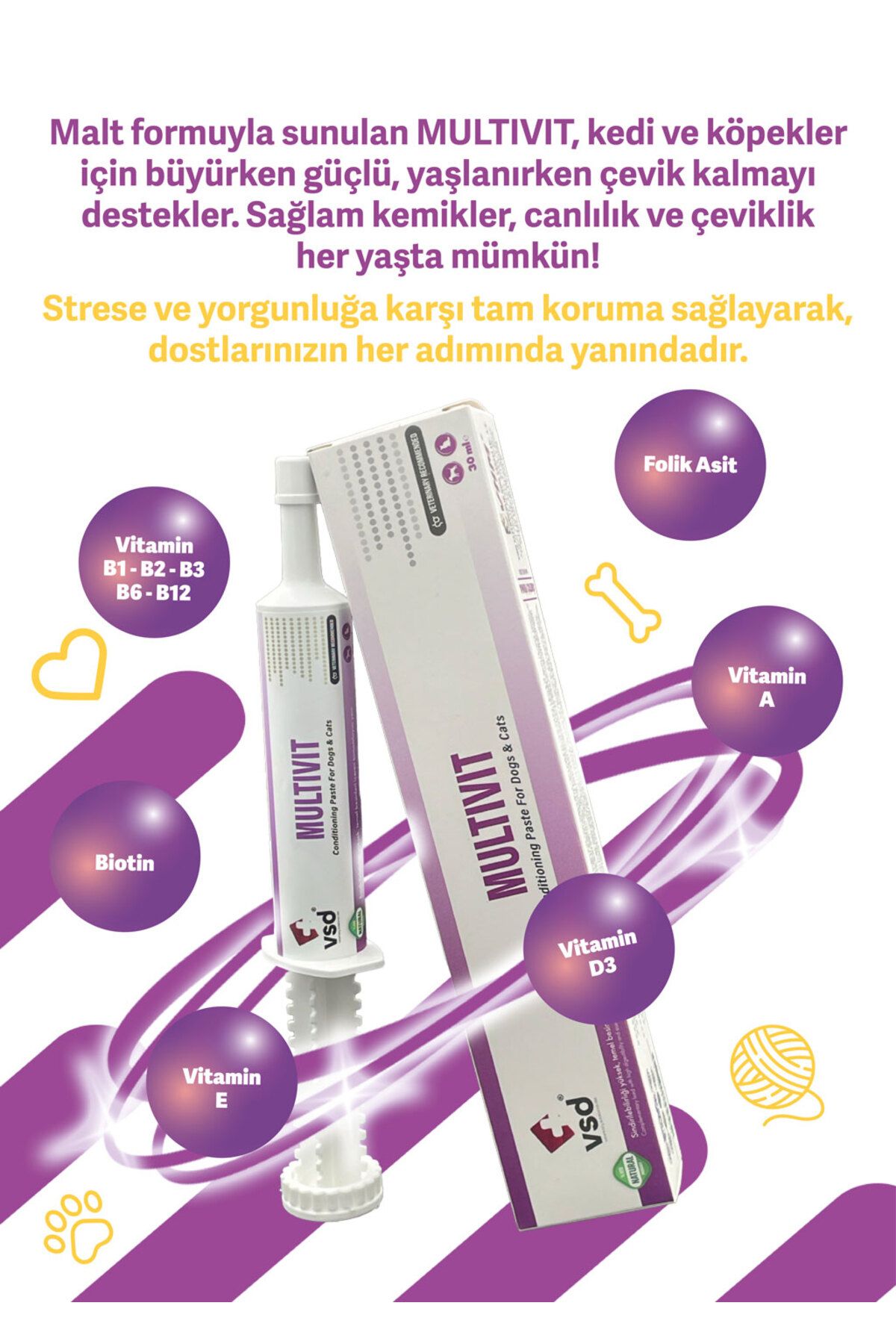 vsd Multıvıt 30ml Malt Kediler Için Vitamin, Kemik Gelişimi Desteği