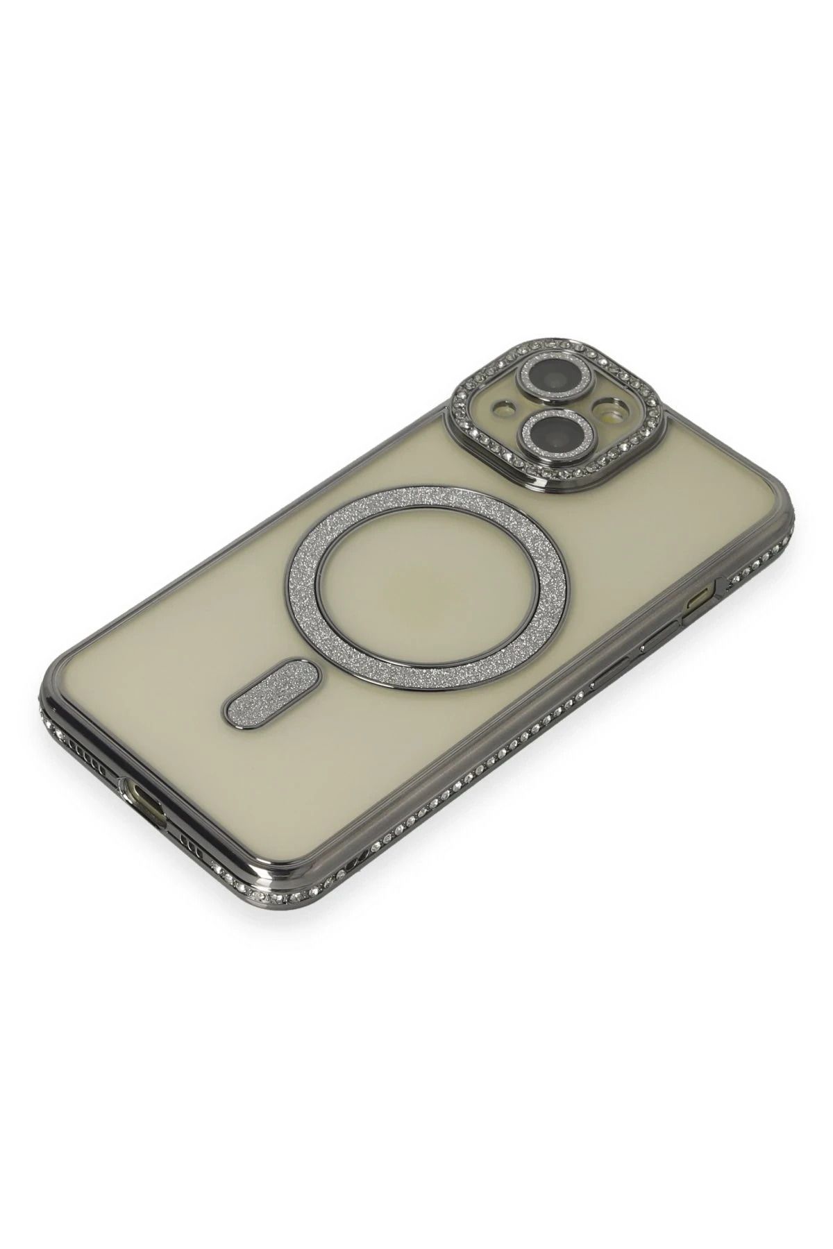 NewFace iPhone 15 Kılıf Joke Simli Magneticsafe Kılıf - Gri GLSTD