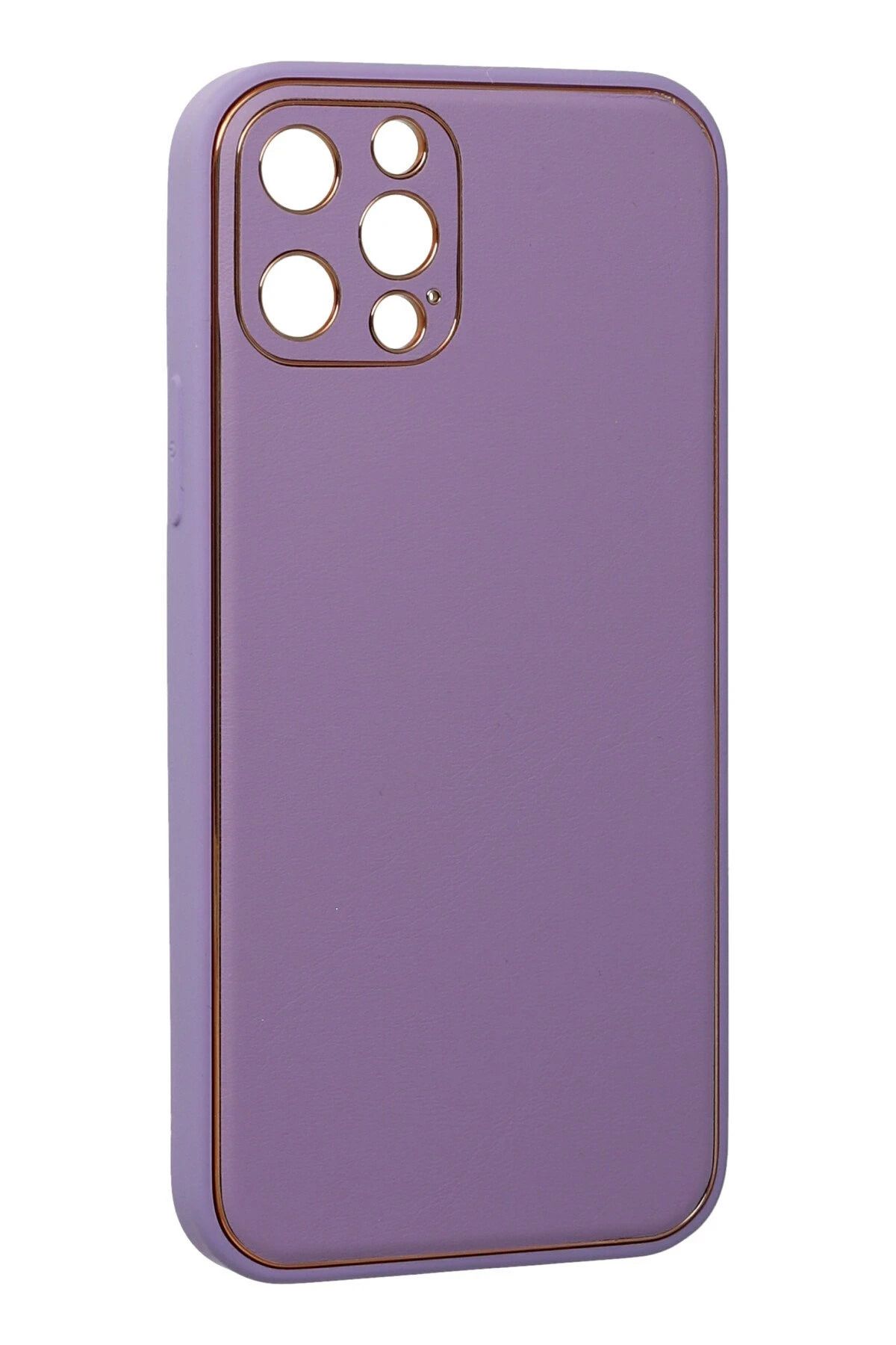 NewFace iPhone 12 Pro Kılıf Coco Deri Silikon Kapak - Lila MRAYD