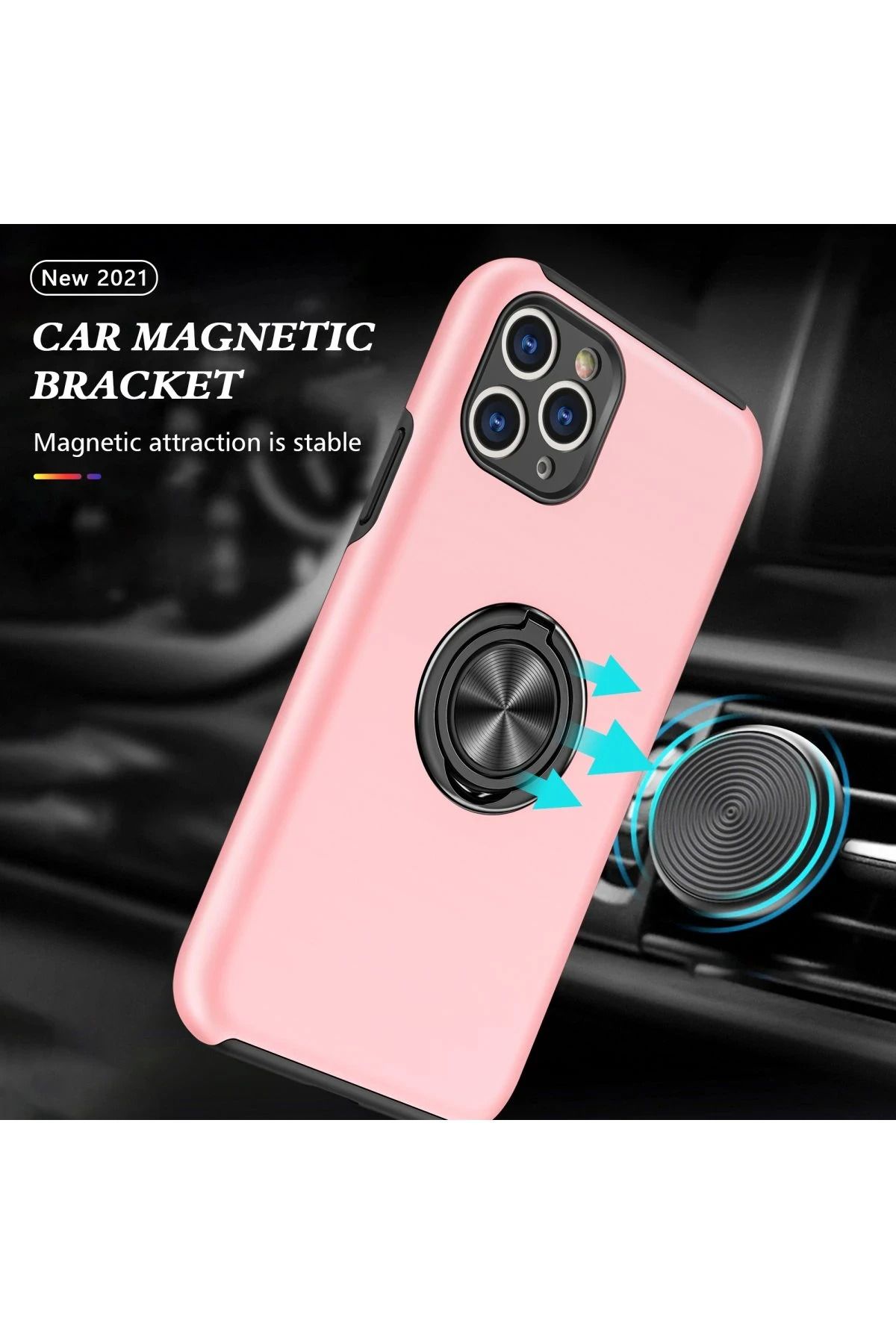 NewFace iPhone 11 Pro Max Kılıf Elit Yüzüklü Kapak - Pembe GLSTD