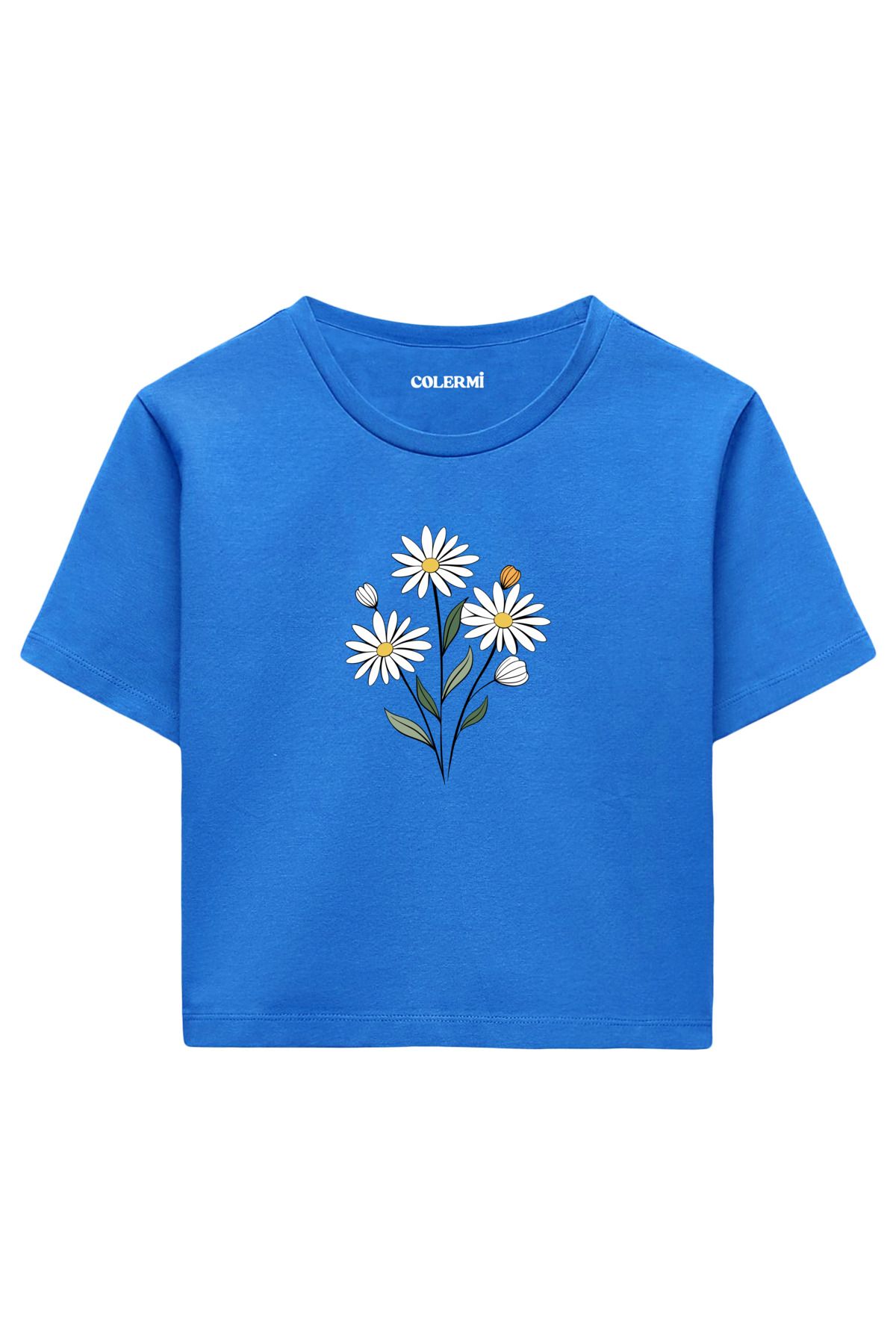 Colermi Papatya Baskılı %100 Pamuk Kadın Crop Tshirt