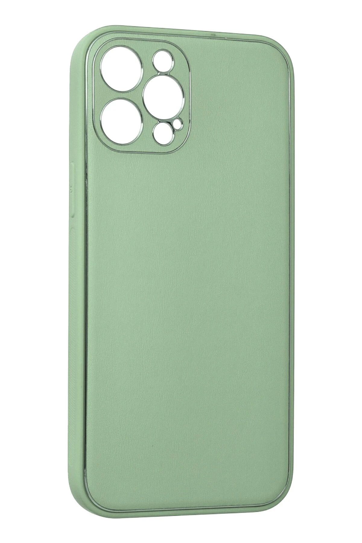 NewFace iPhone 12 Pro Kılıf Coco Deri Silikon Kapak - Açık Yeşil WLZOR