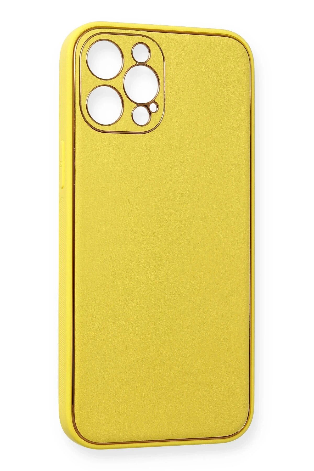 NewFace iPhone 12 Pro Max Kılıf Coco Deri Silikon Kapak - Sarı WLZOR
