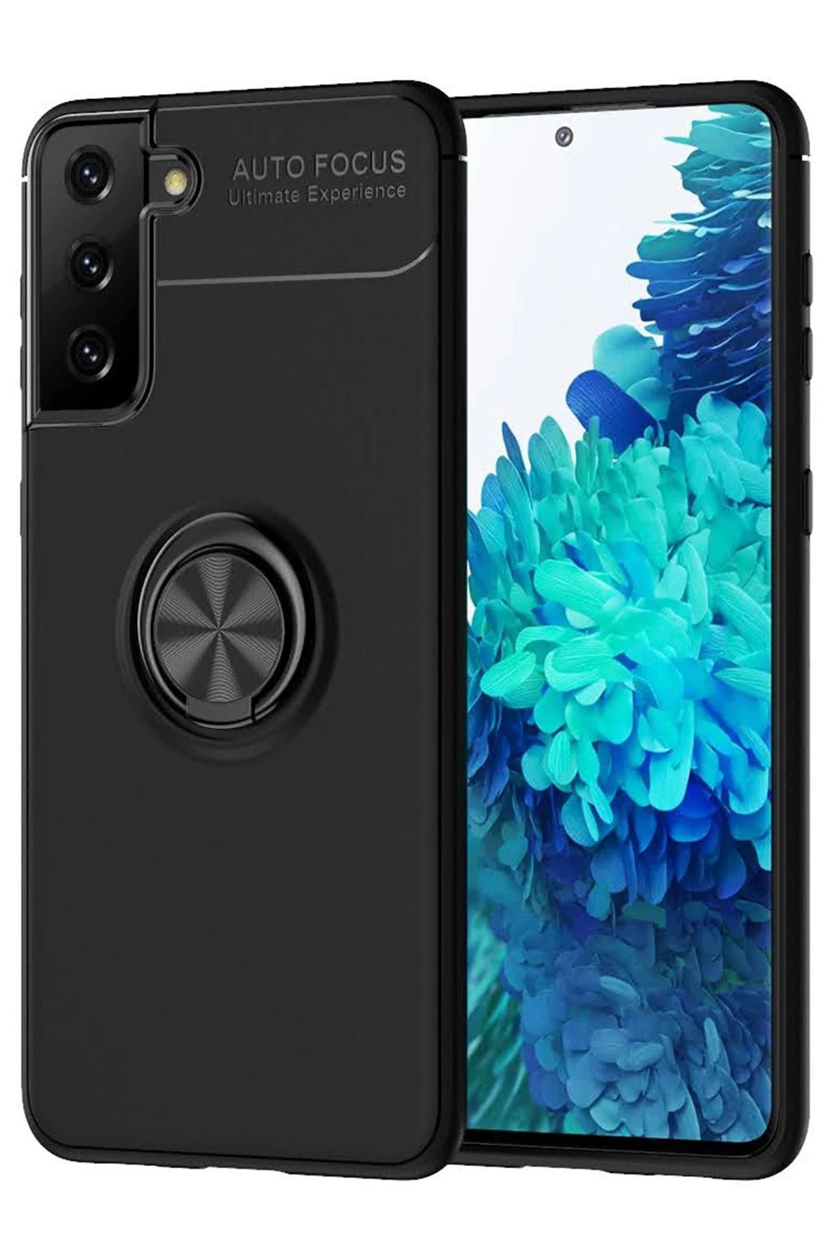 NewFace Samsung Galaxy S21 Plus Kılıf Range Yüzüklü Silikon - Siyah SVLRS