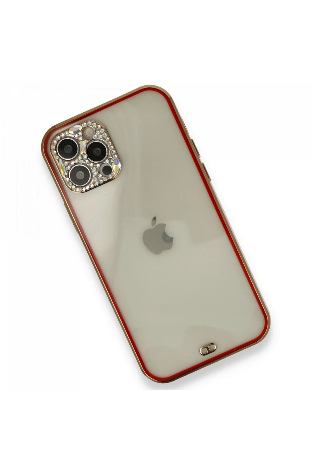 NewFace iPhone 12 Pro Kılıf Liva Taşlı Silikon - Kırmızı GLSTD