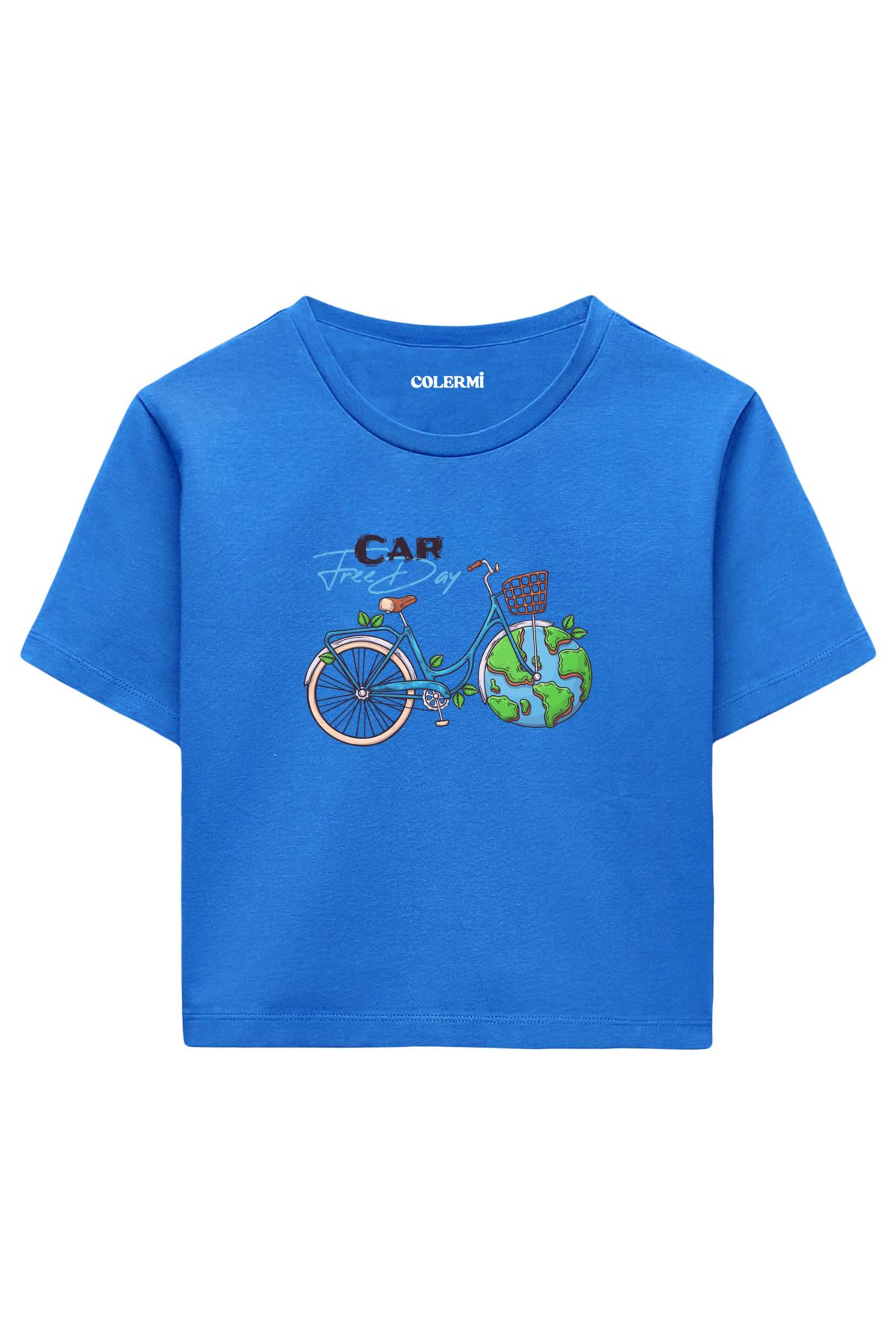Colermi Car Free Day Baskılı %100 Pamuk Kadın Crop Tshirt