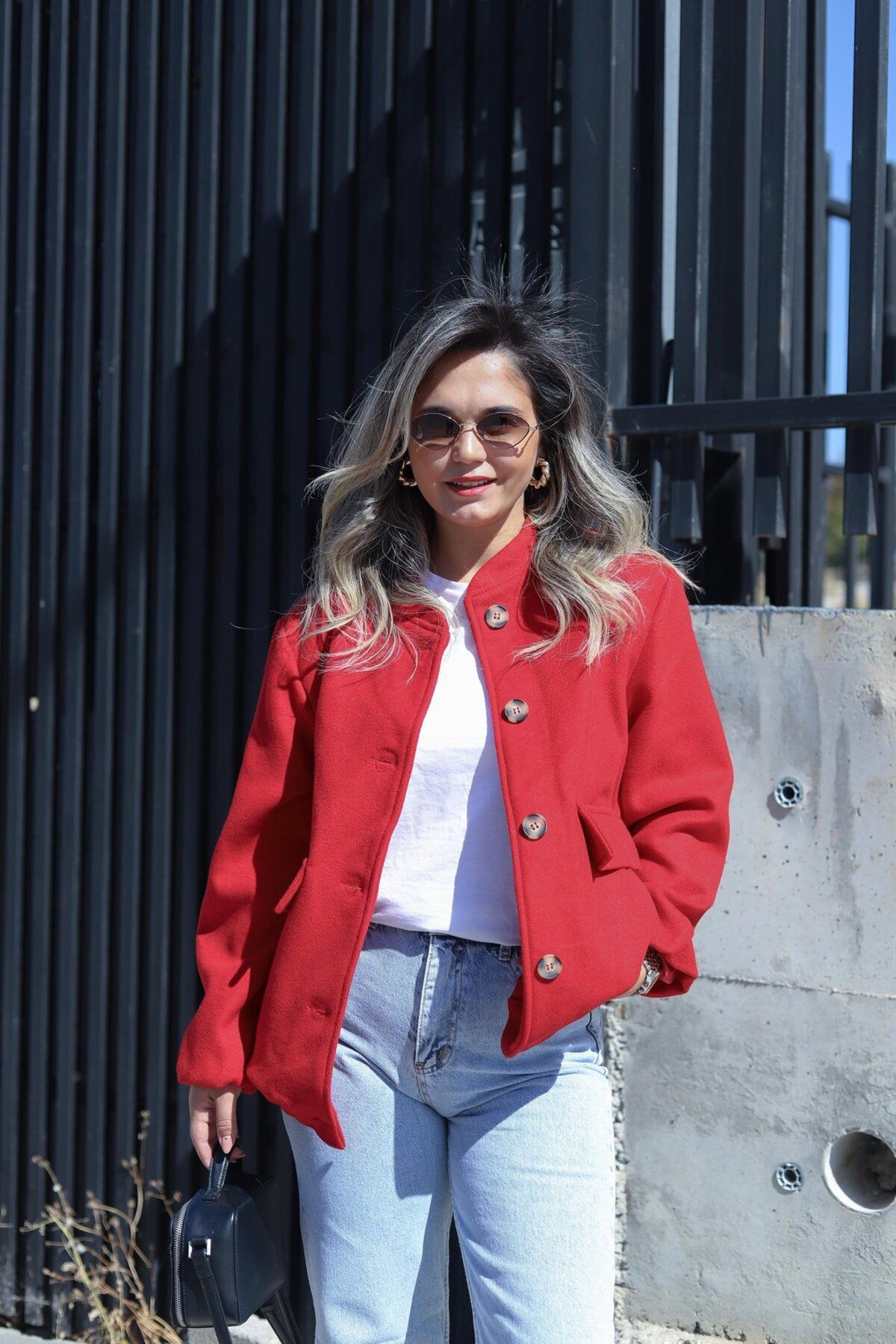 BÜŞRA PERKER Bomber Model Kırmızı Ceket