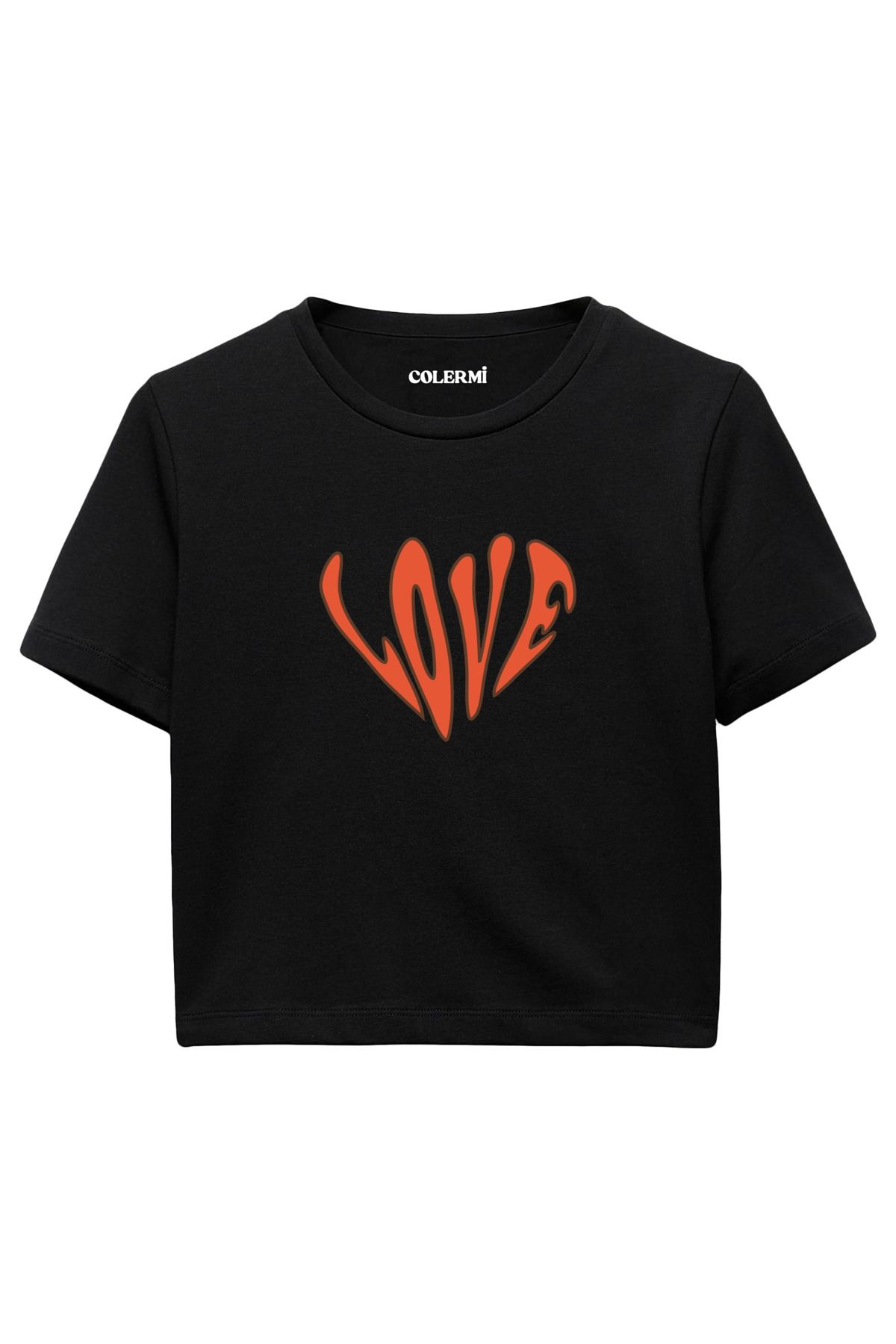 Colermi LOVE Tipografi Baskılı %100 Pamuk Kadın Crop Tshirt