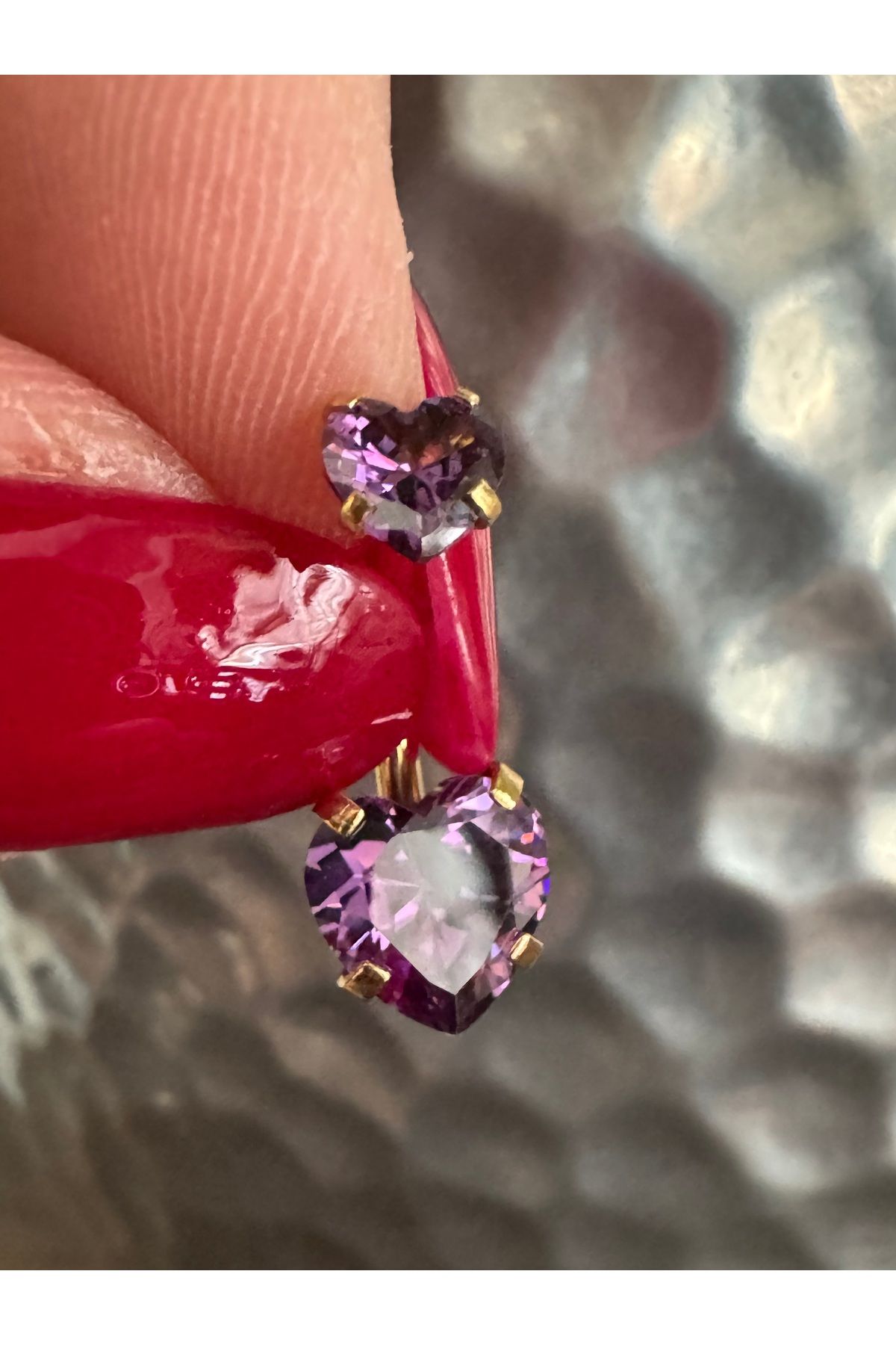 Bylin Çift Mor Kalp Zirkon Taşlı Cerrahi Çelik Göbek Piercing - Bar Uzunluğu 10mm- 1 adet
