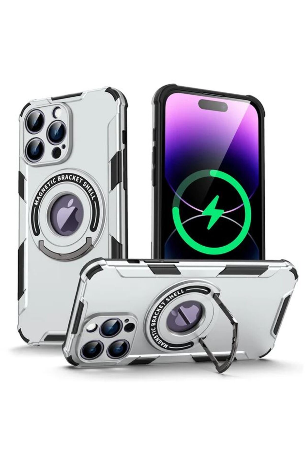 REDz Accessories-Ultra-solid Case, Ring Armor, Compatible with iPhone 15 Pro Max, Magsafe, Ring Holder, Silver 4
