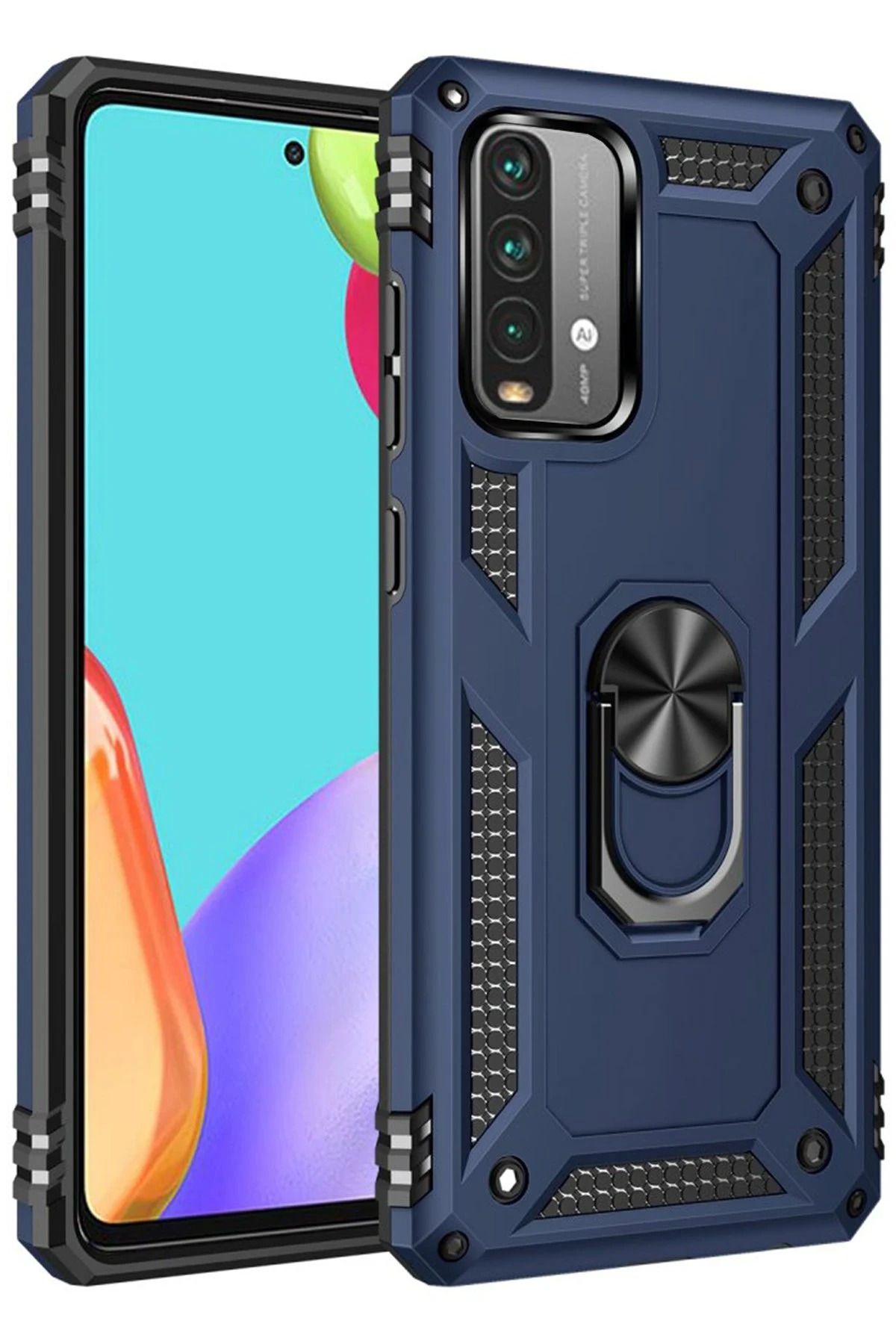 NewFace Xiaomi Redmi 9T Kılıf Sofya Yüzüklü Silikon Kapak - Lacivert GLSTD