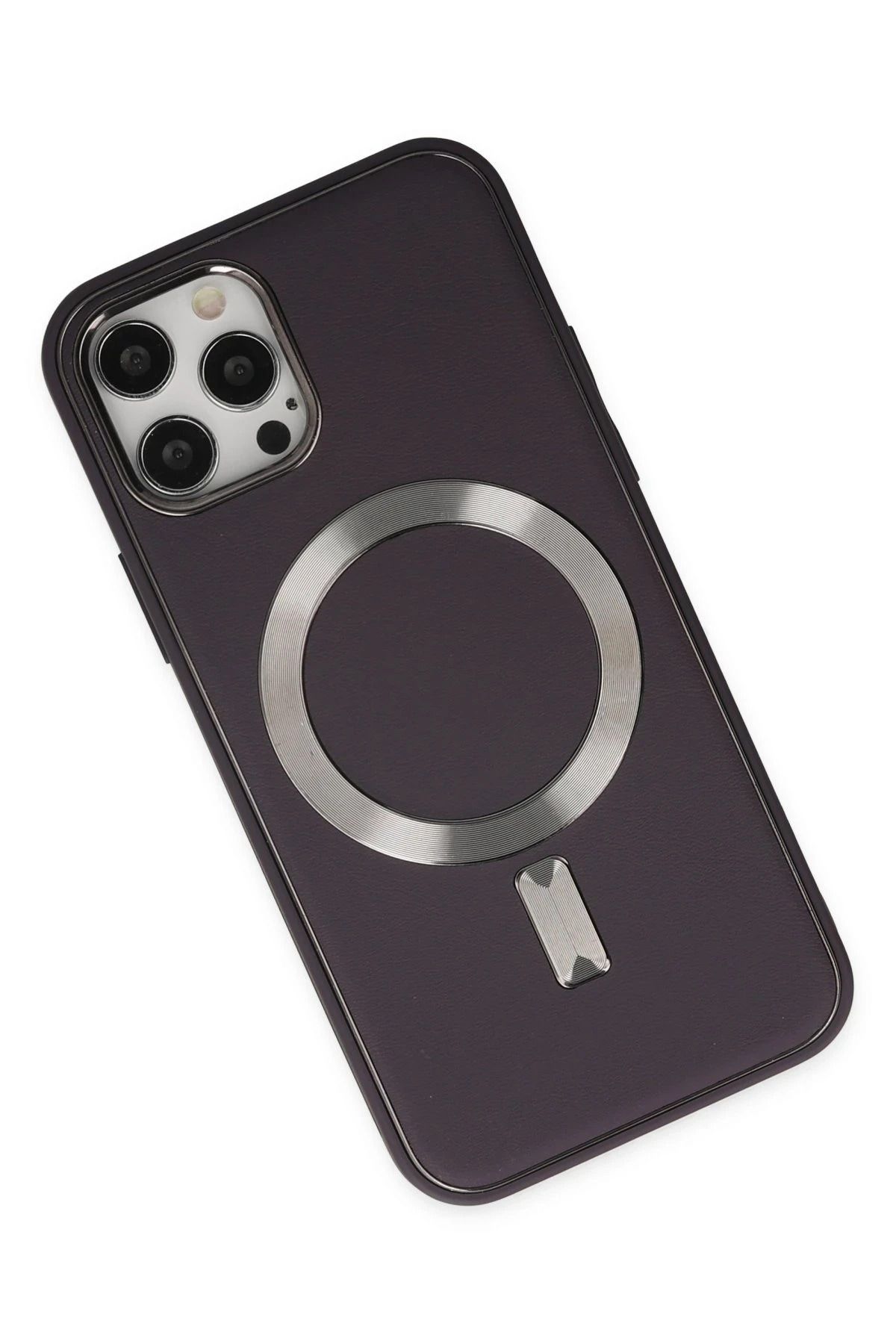 NewFace iPhone 12 Pro Max Kılıf Coco Deri Magneticsafe Silikon - Derin Mor NRMSA