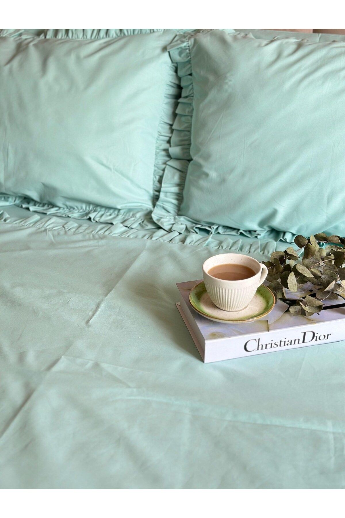 Tly Home Textiles NEVRESİM TAKIMI (ÇİFT KİŞİLİK FIRFIRLI) MİNT YEŞİLİ