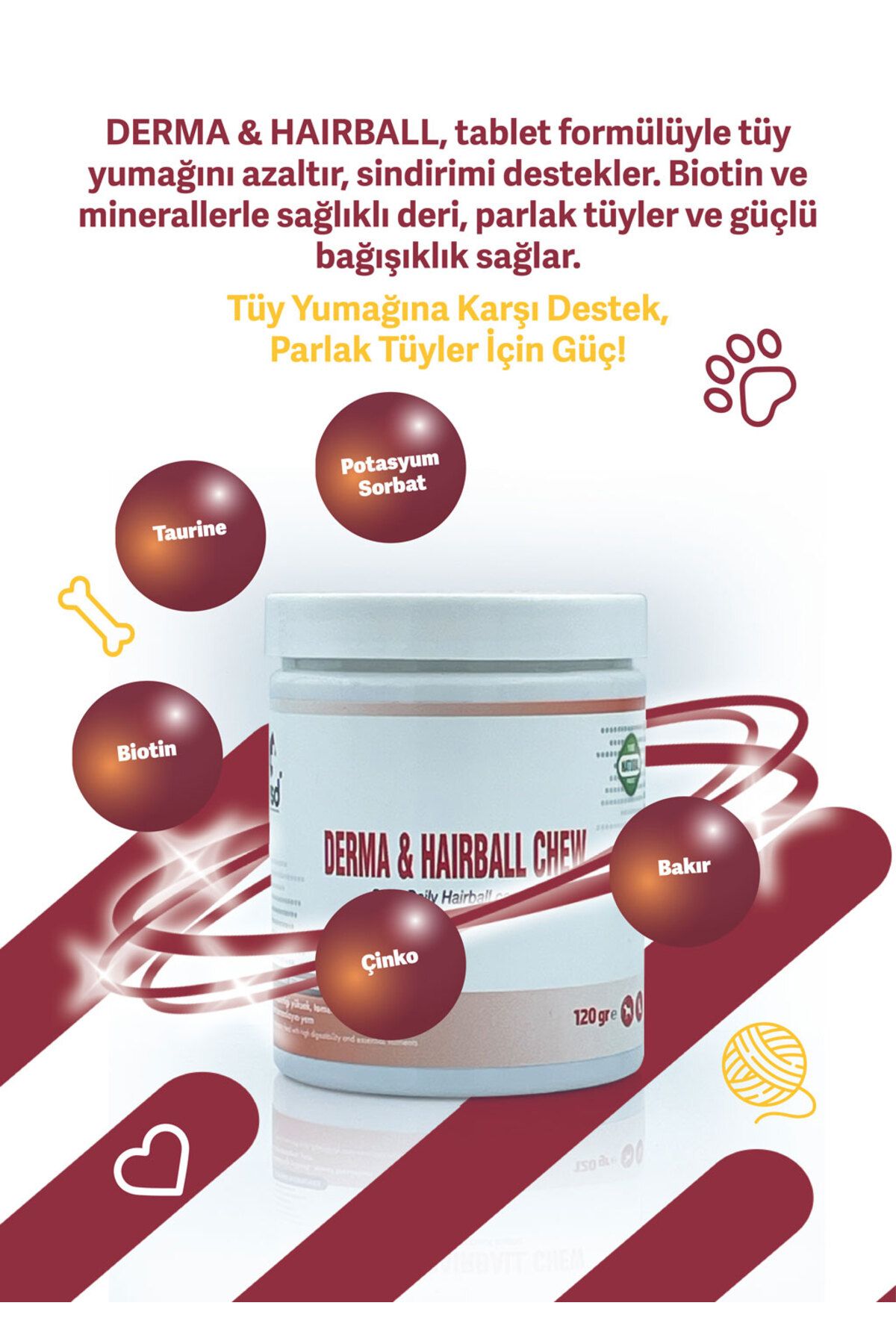 vsd DERMA HAIRBALL 120g Chew Tablet Kediler için Tüy Yumağı, Dökülmesi Engelleyici
