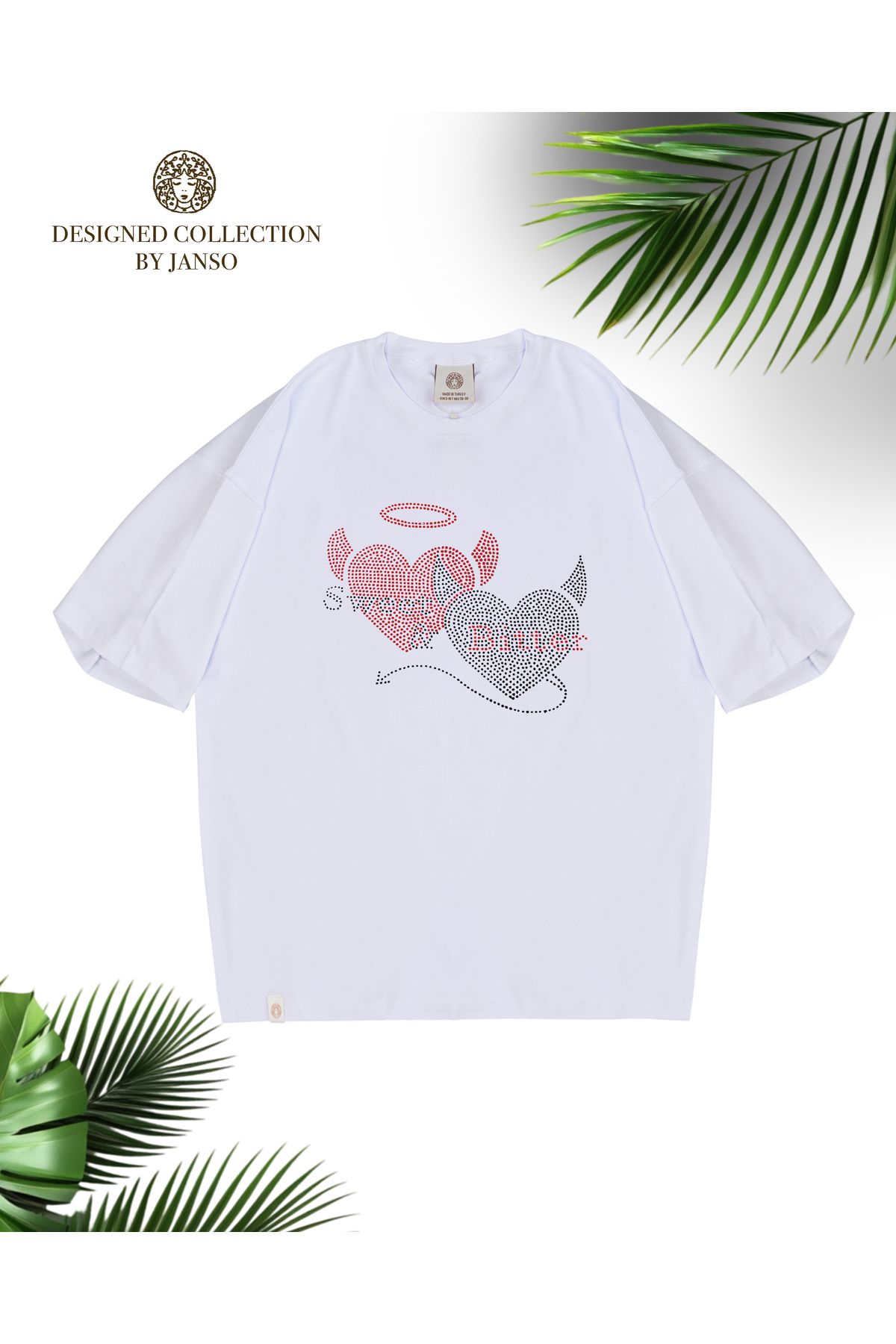 JANSO GROUP -KADIN KISA KOLLU KALP BASKILI TSHIRT BÜYÜK BEDEN OVERSIZE PAMUKLU KUMAŞ