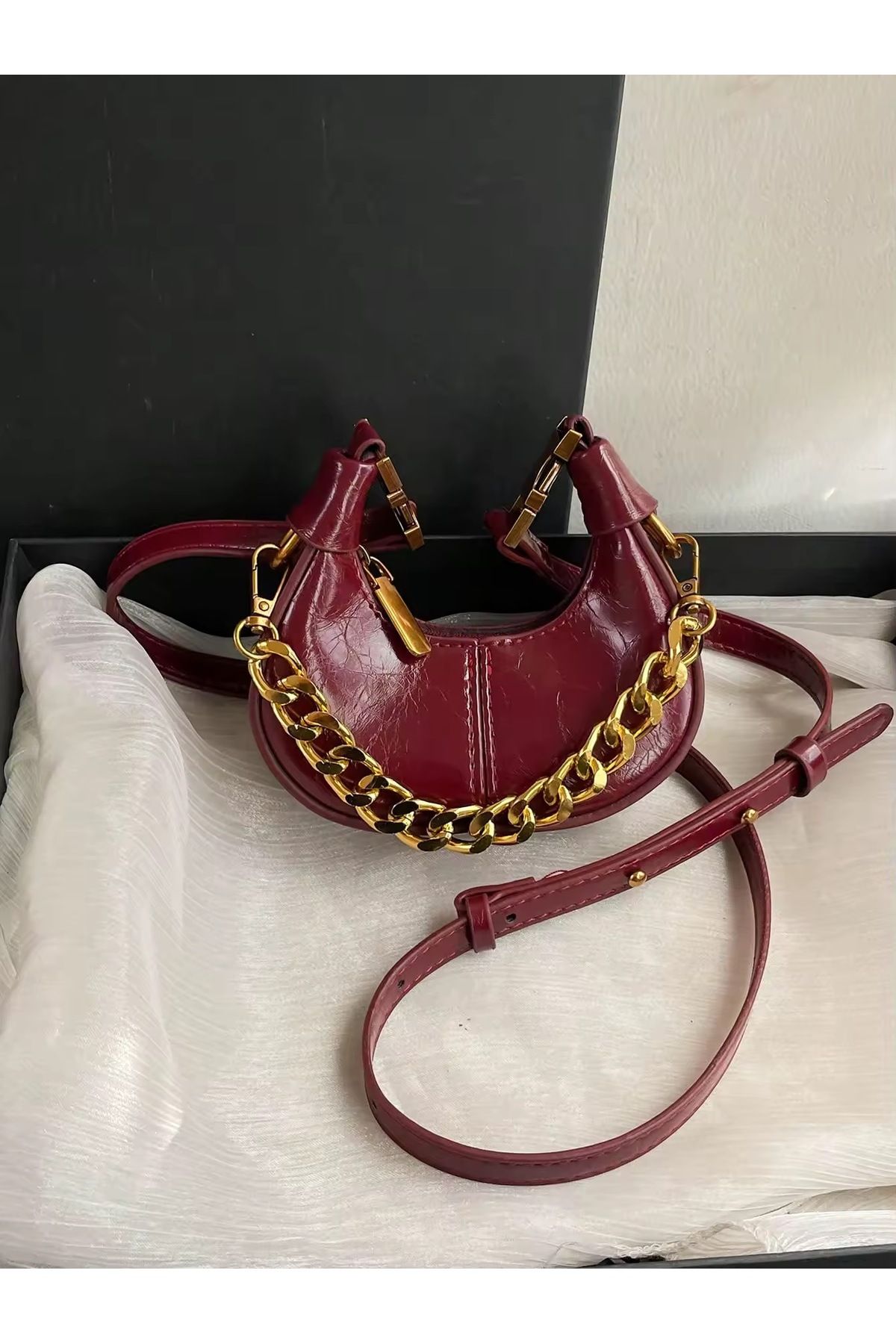 HONEY BAG MAYA Zincir Detay Mini Bordo Kadın El, Kol ve Omuz Çantası