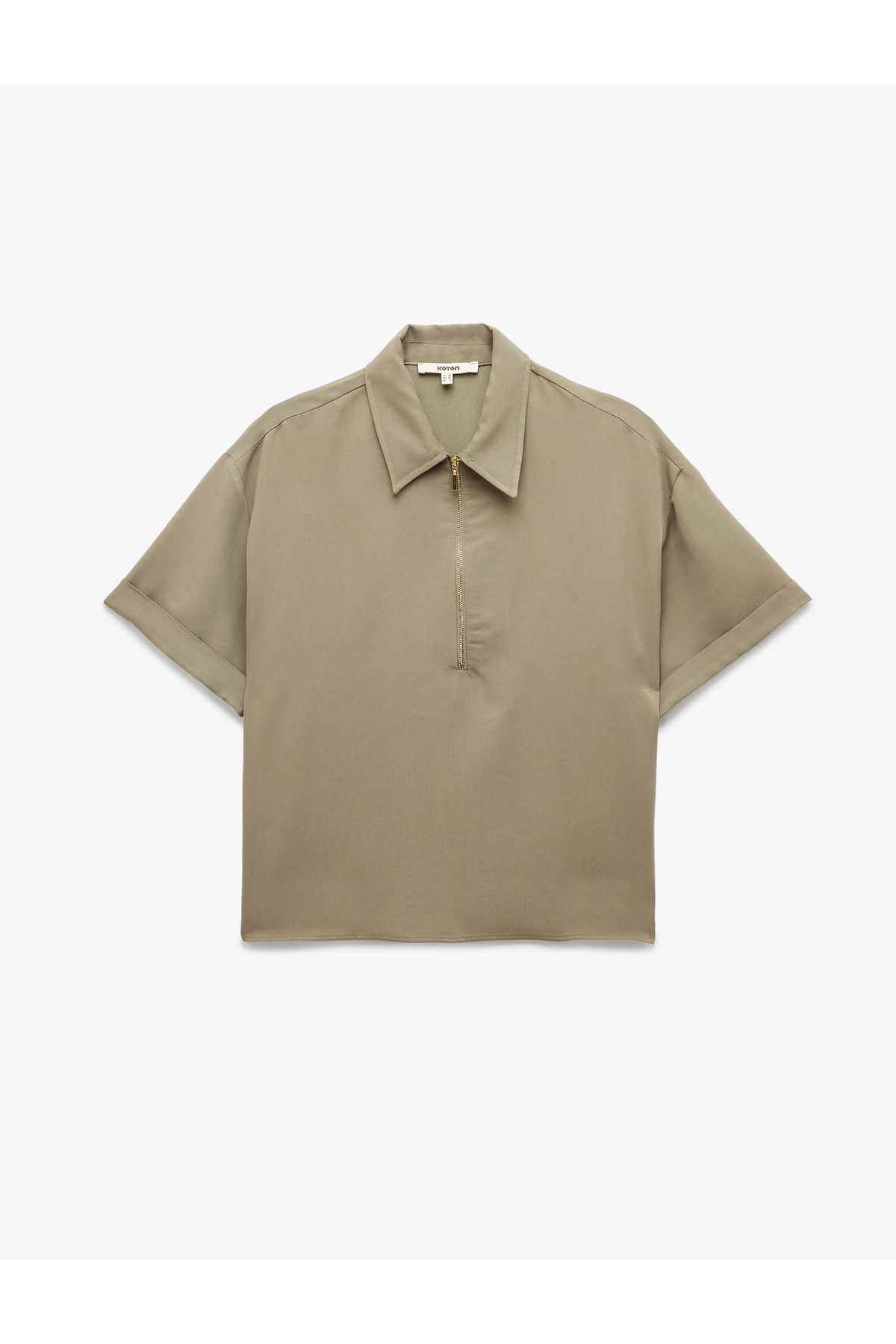 Koton Modal Kumaş Yarım Fermuarlı Kısa Kollu Polo Yaka Oversize Bluz