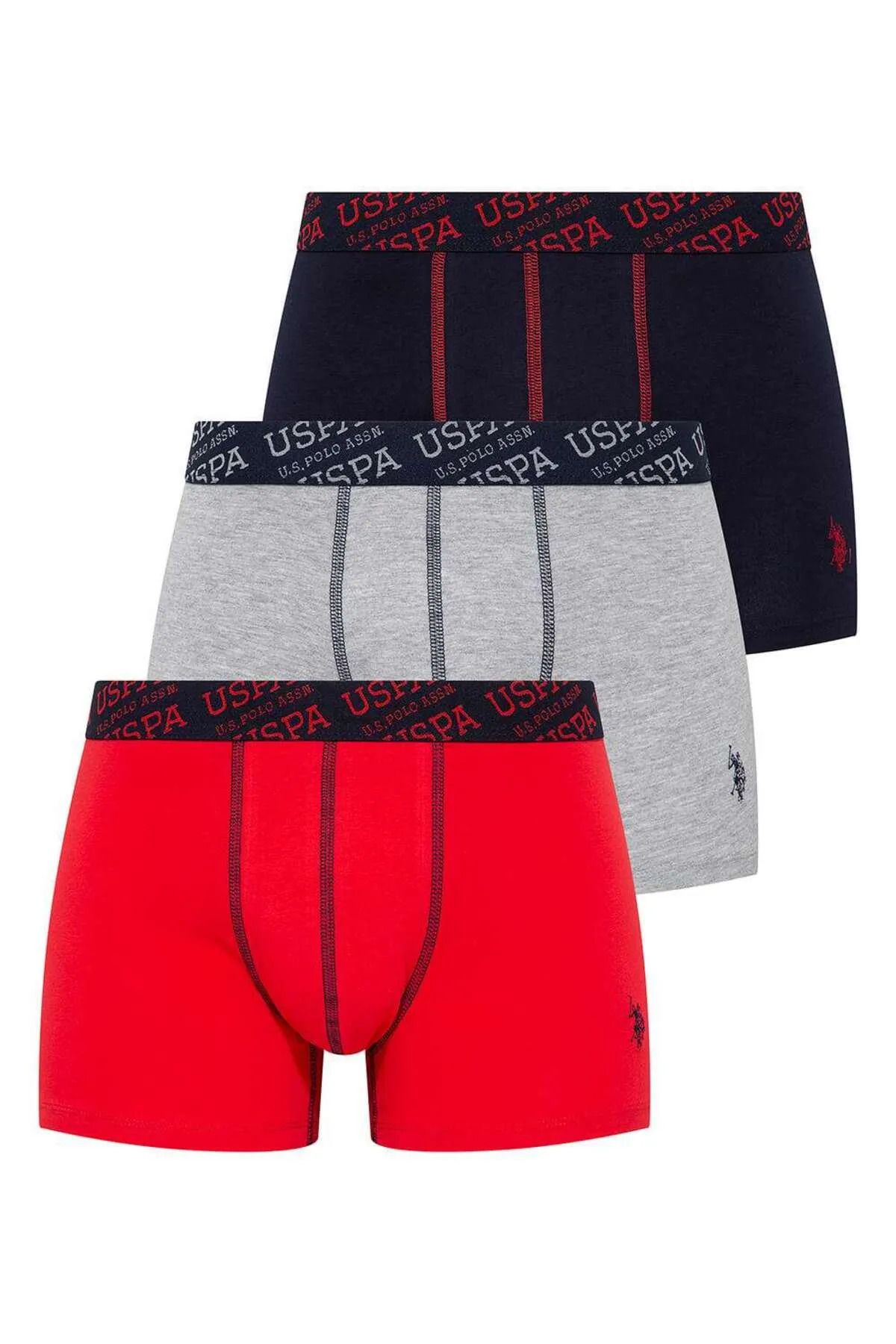 U.S. Polo Assn. 3'lü Boxer Seti, USPA Baskılı, Pamuklu ve Likralı