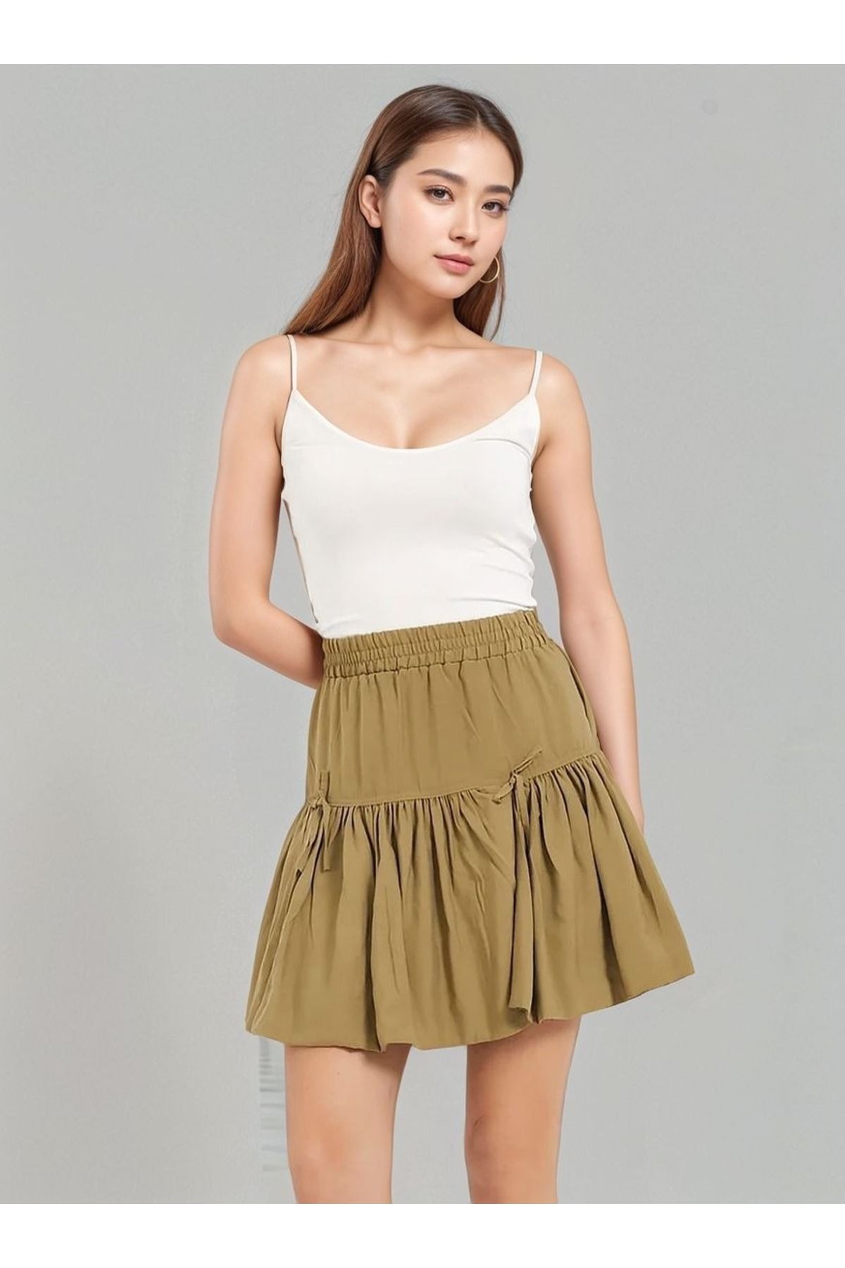 VNYA collection BELİ LASTİKLİ FİYONK DETAYLI KADIN ŞORT ETEK