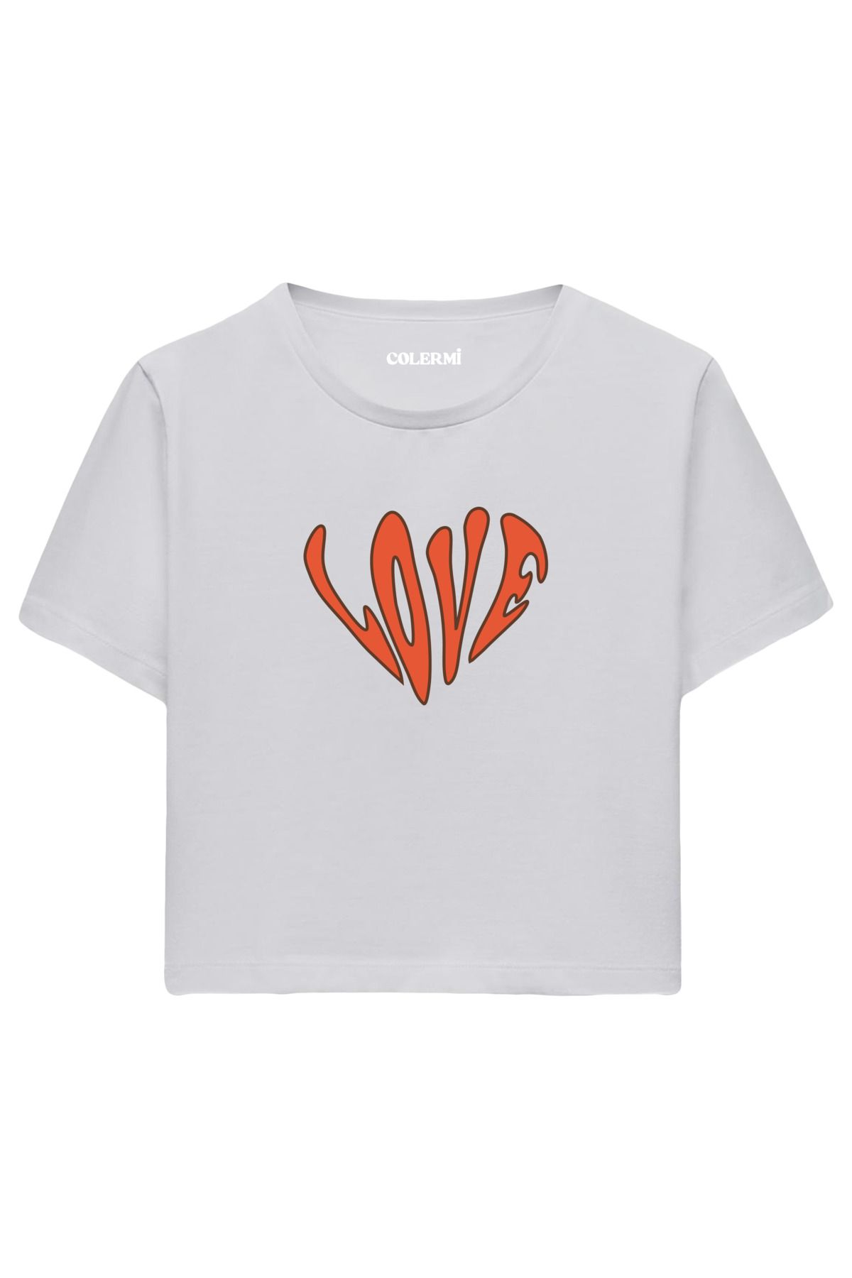 Colermi LOVE Tipografi Baskılı %100 Pamuk Kadın Crop Tshirt