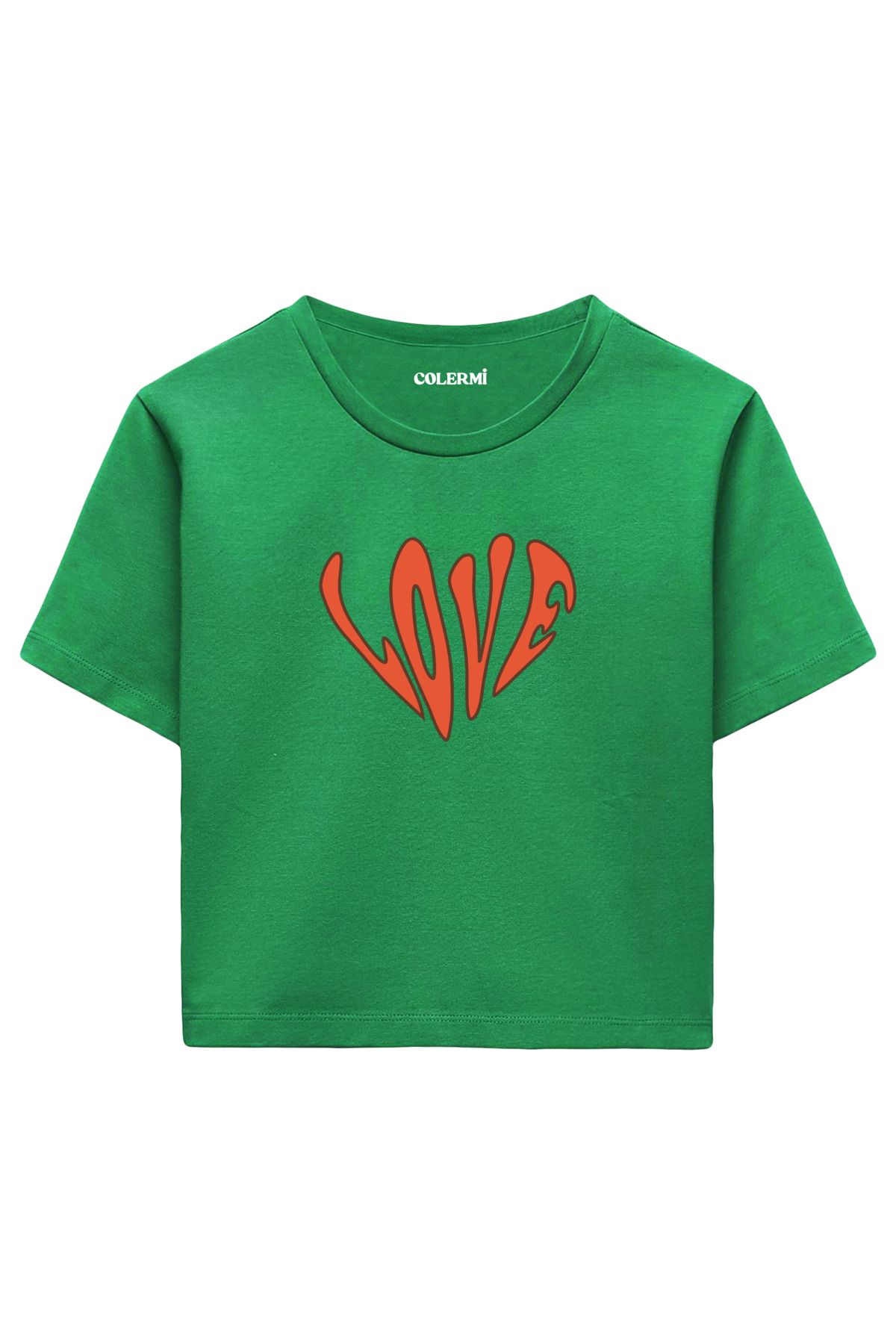 Colermi LOVE Tipografi Baskılı %100 Pamuk Kadın Crop Tshirt