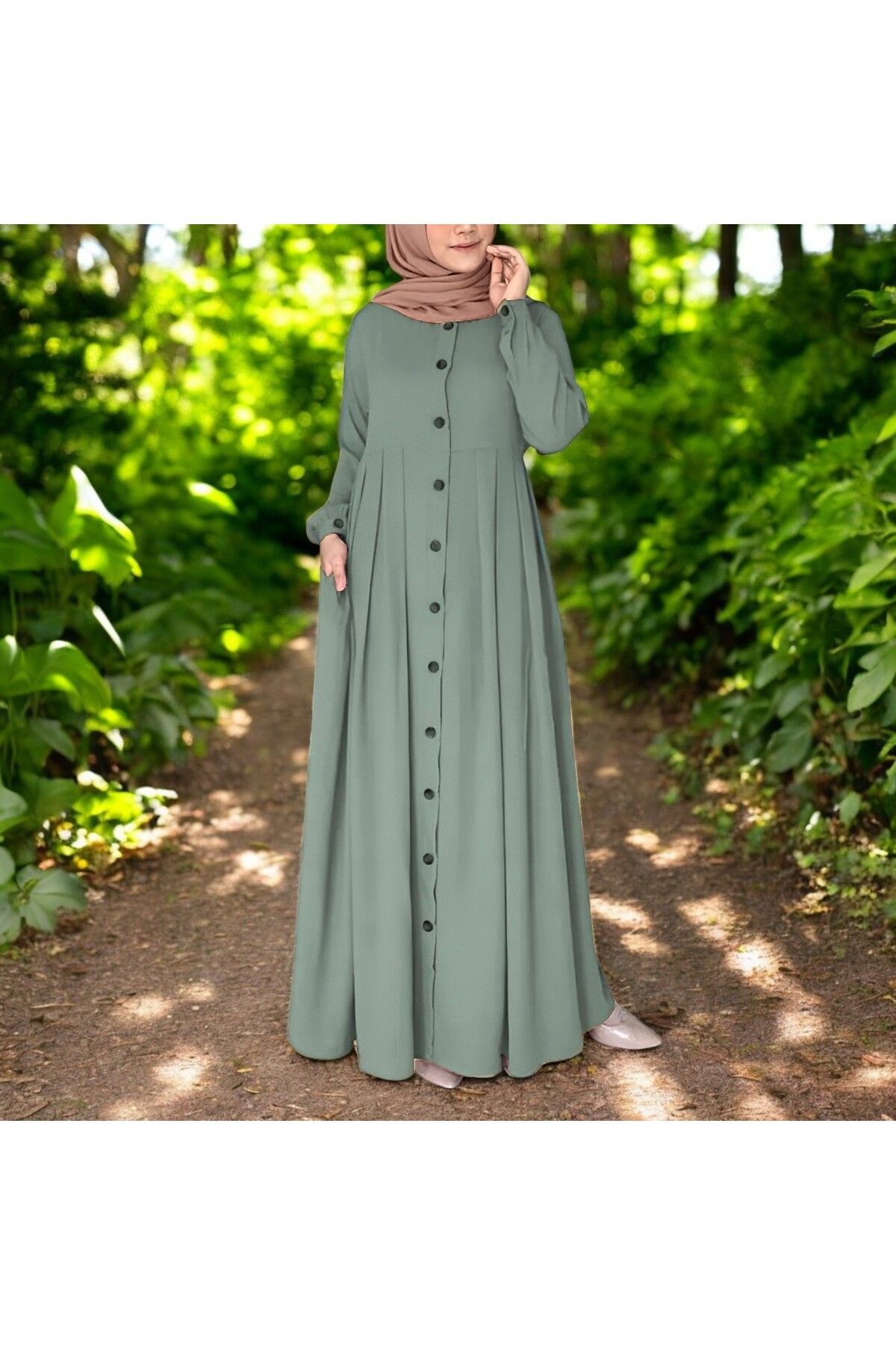 Barbora Tam Boy Keten Tesettür Elbise