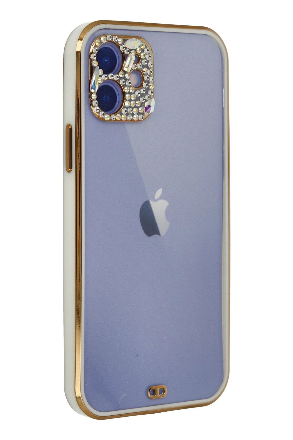 NewFace iPhone 12 uyumlu Kılıf Liva Taşlı Silikon - Beyaz SVLRS