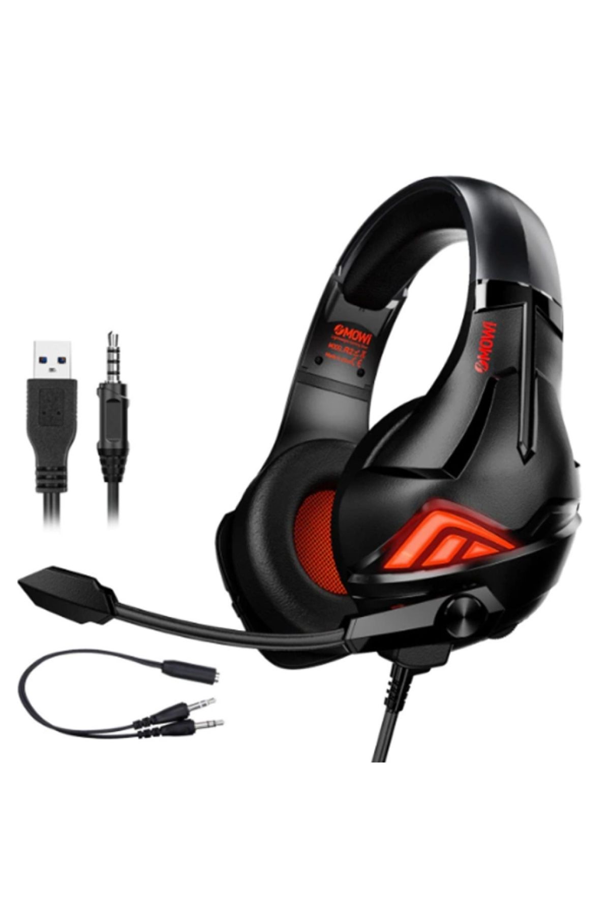 xmowi R2 Gaming Mikrofonlu RGB Oyuncu Kulaklılığı Gurultu Engelleyici Kulaklik (Siyah-Kırmızı)