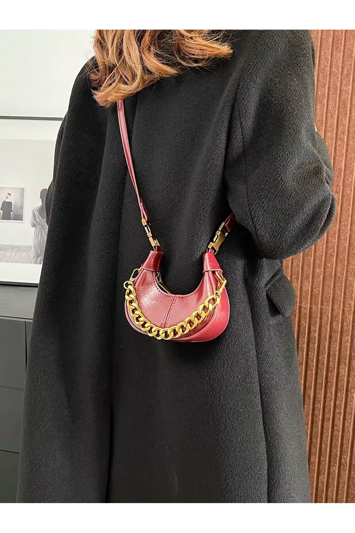 HONEY BAG MAYA Zincir Detay Mini Kırmızı Kadın El, Kol ve Omuz Çantası