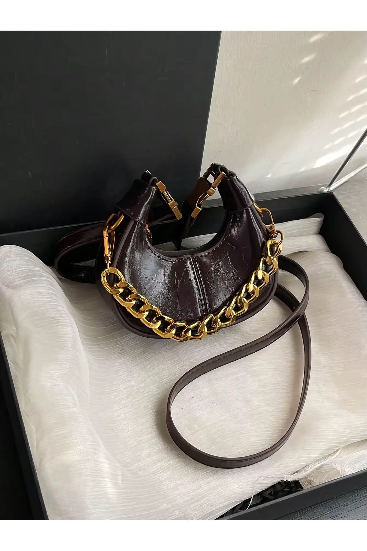 HONEY BAG MAYA Zincir Detay Mini Acıkahverengi Kadın El, Kol ve Omuz Çantası