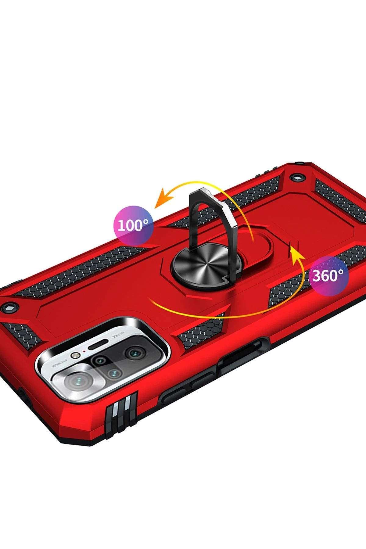 NewFace Xiaomi Redmi Note 10 Pro Kılıf Sofya Yüzüklü Silikon Kapak - Kırmızı GLSTD