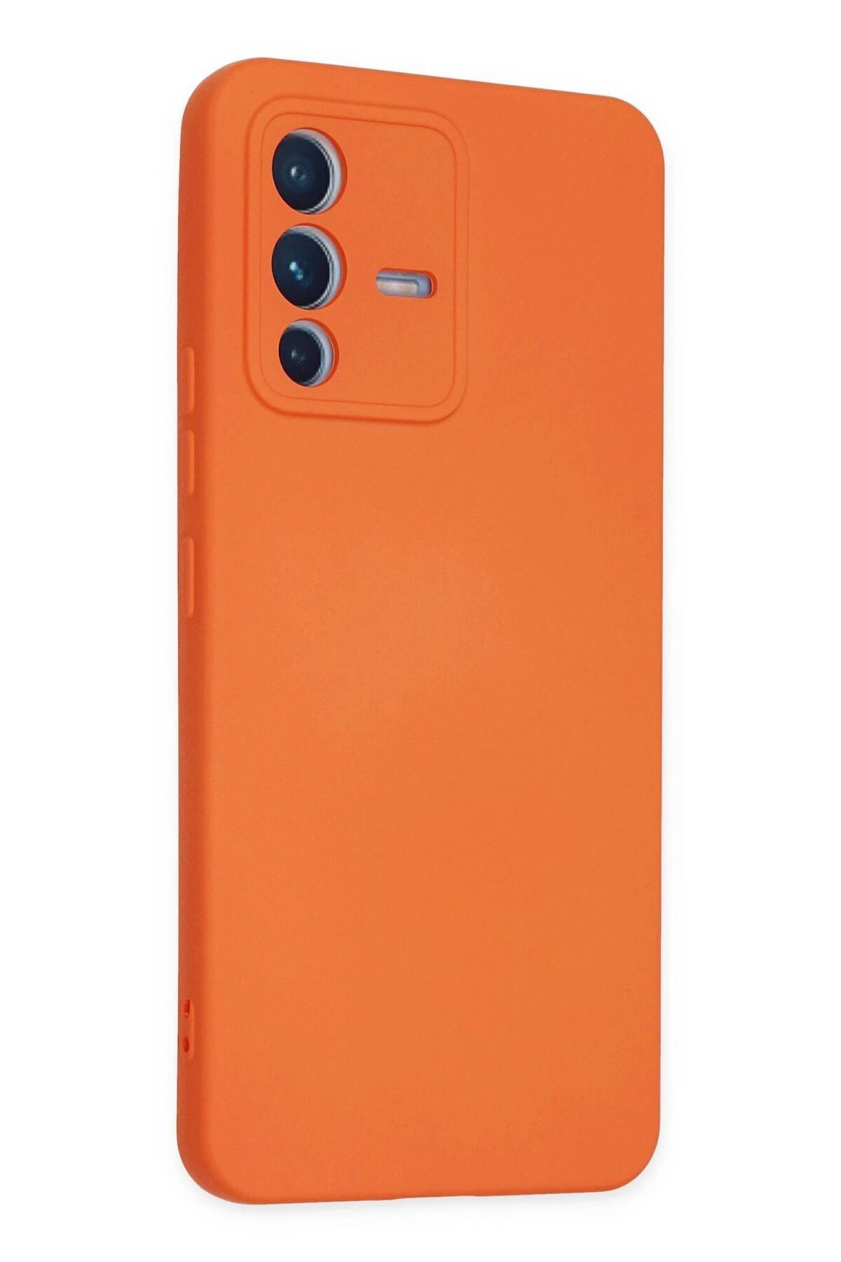 NewFace Vivo V23 5G Uyumlu Kılıf Nano içi Kadife Silikon - Turuncu SVLRS