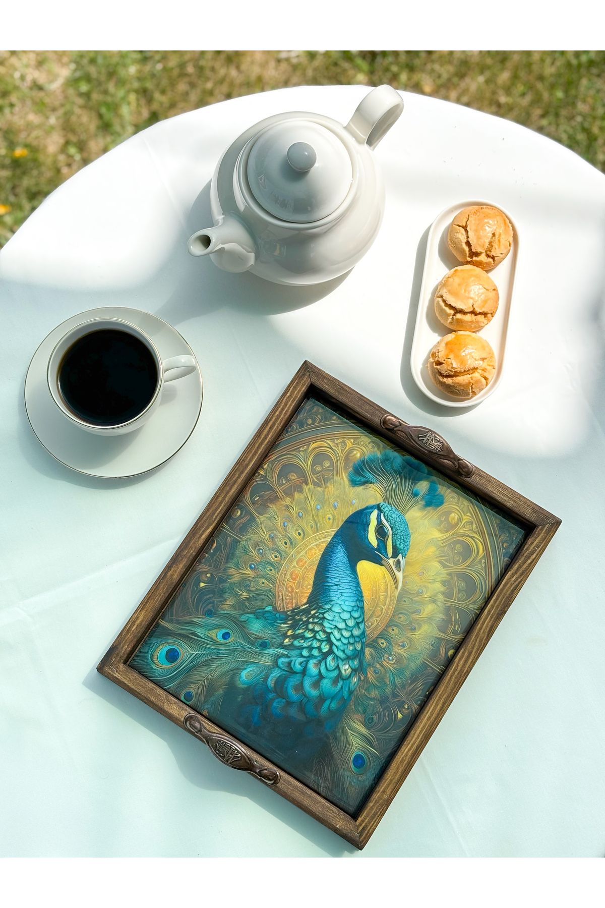 FARİKA Ahşap Tepsi 23 x 23 x 4 cm - Desenli Servis ve Sunum Tepsisi - Zambak