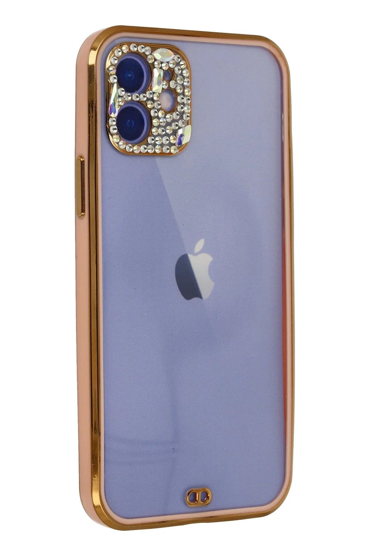 NewFace iPhone 12 Uyumlu  Kılıf Liva Taşlı Silikon - Pembe GLSTD