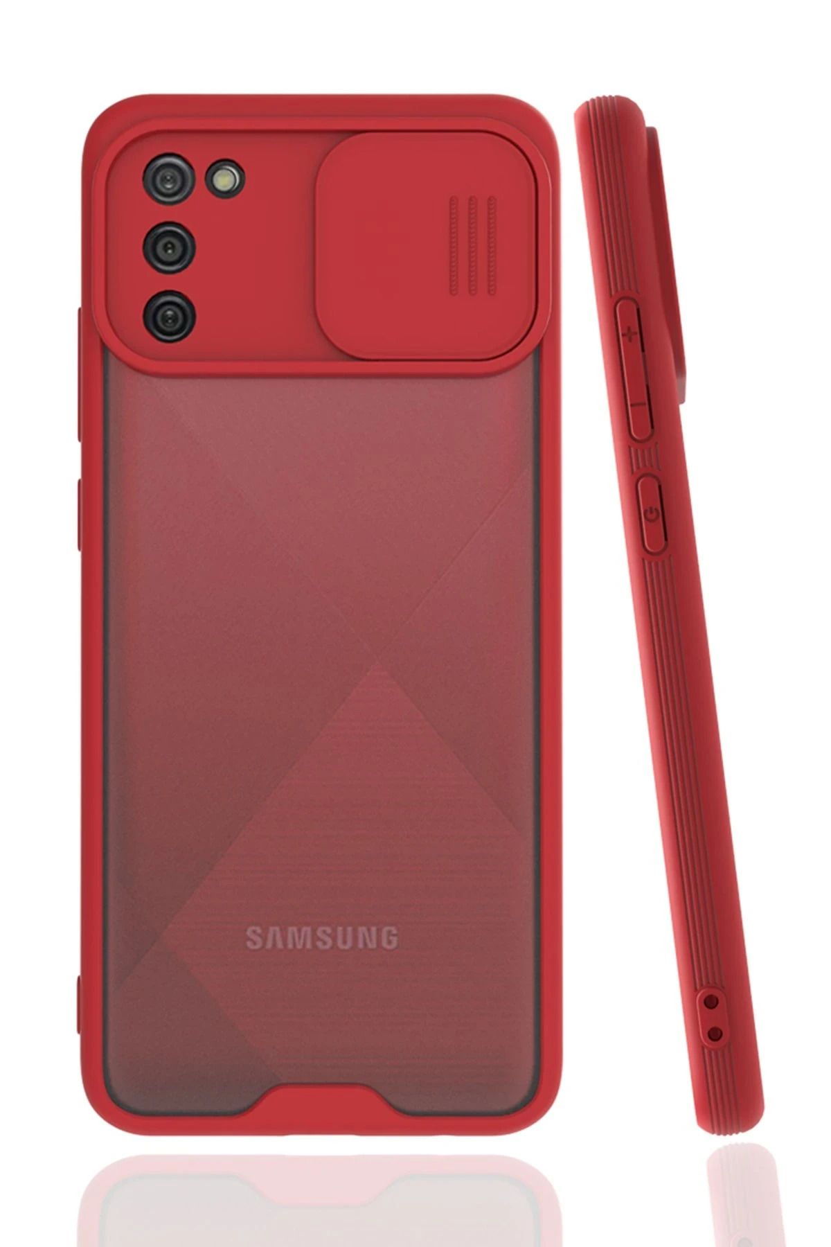 NewFace Samsung Galaxy A02S Kılıf Platin Kamera Koruma Silikon - Kırmızı GLSTD